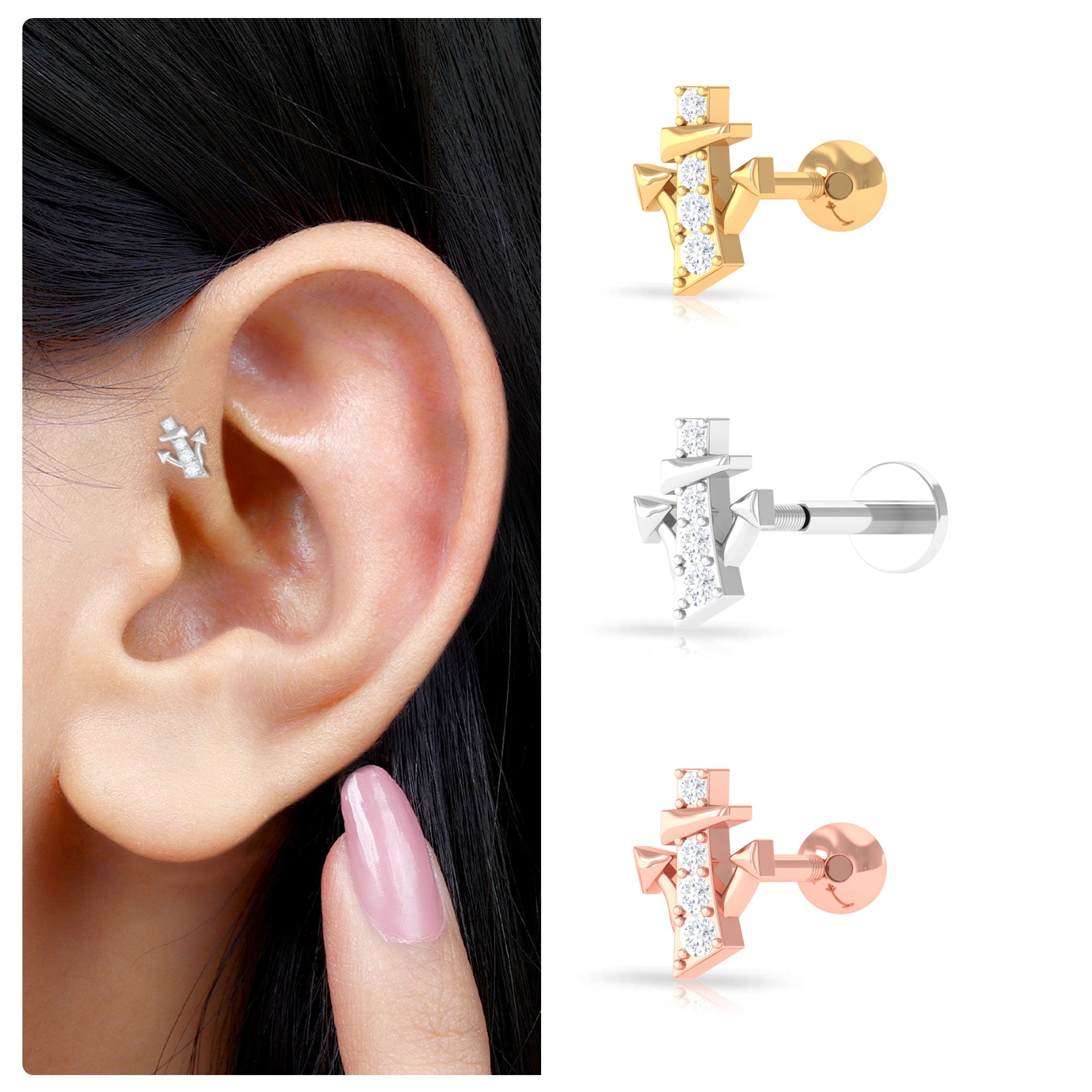 Rosec Jewels-Real Diamond Quirky Earring for Tragus Piercing