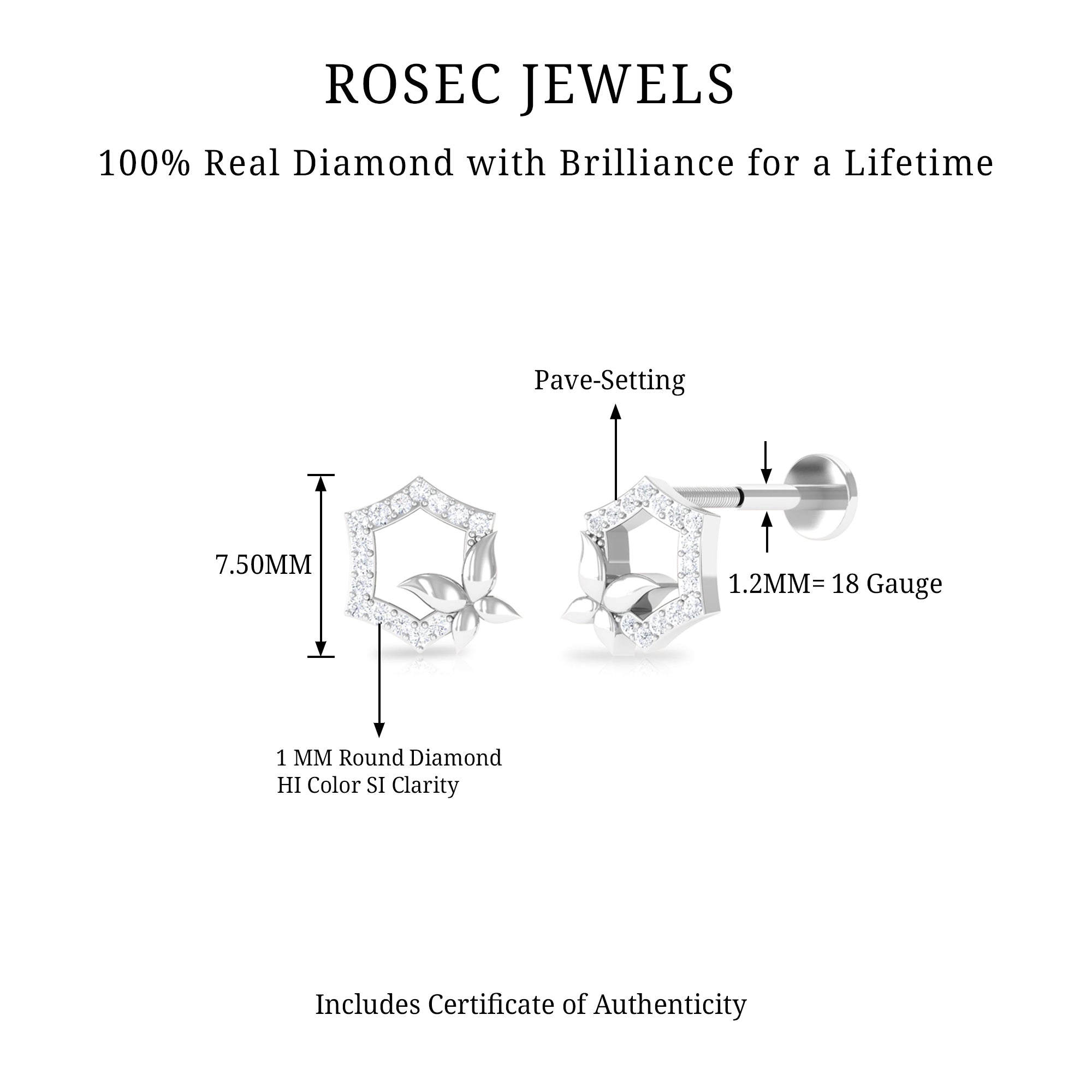 Rosec Jewels-Real Diamond Unique Flower Cartilage Earring