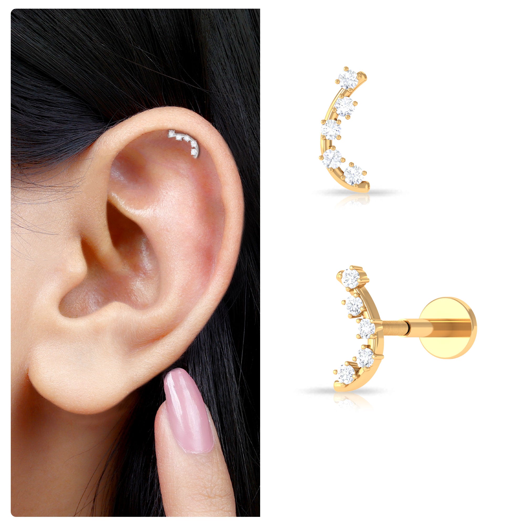 Rosec Jewels-Minimalist Round Diamond Curved Helix Earring