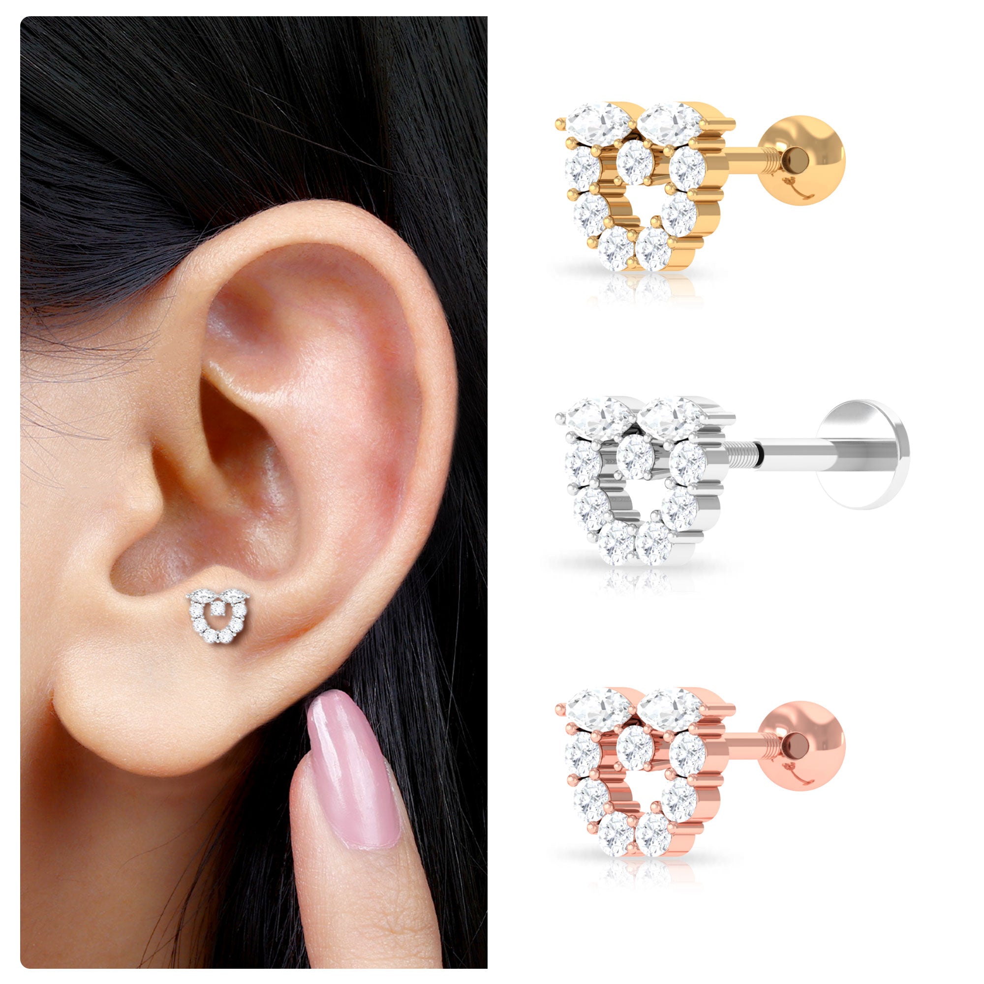 Rosec Jewels-Marquise and Round Moissanite Heart Helix Earring