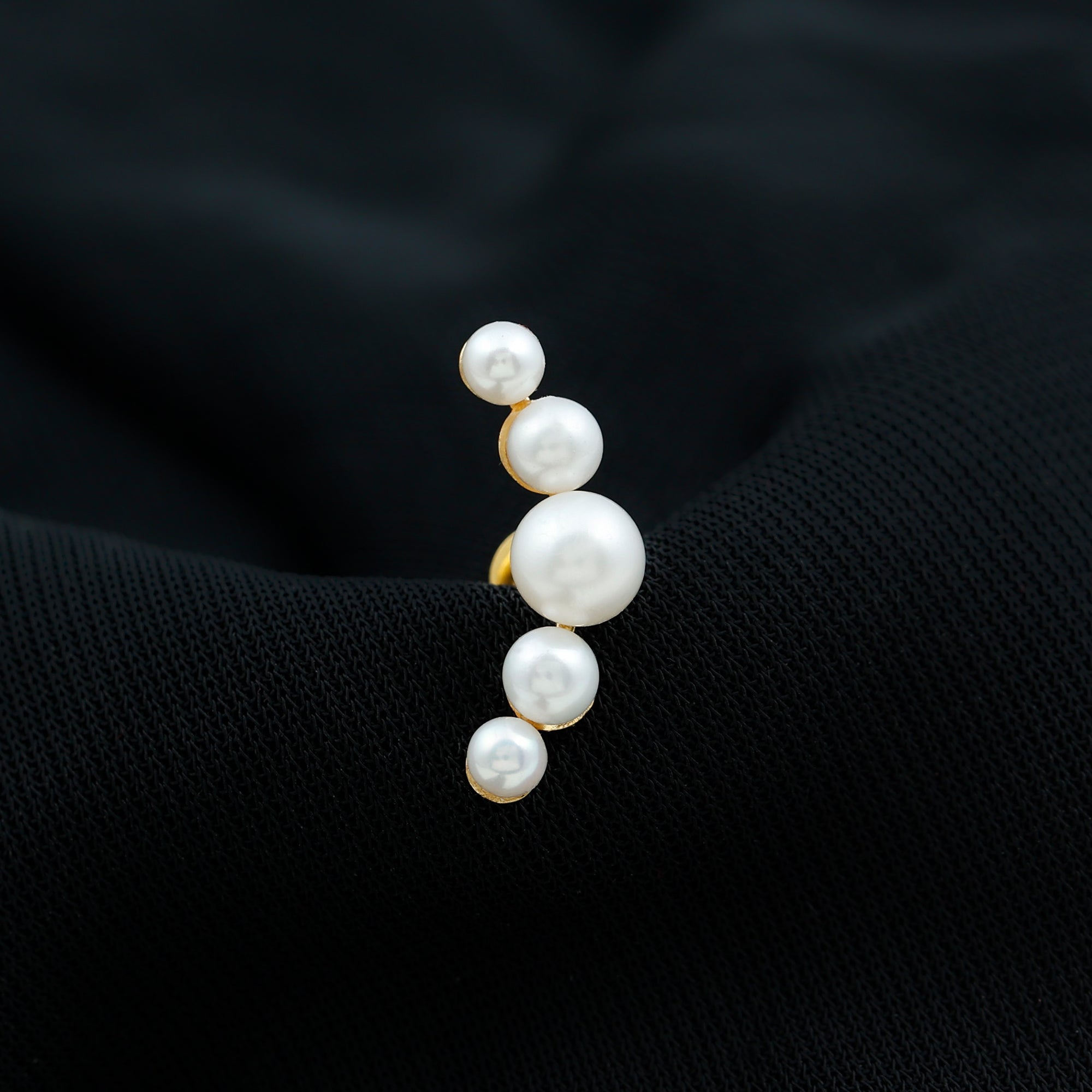 Rosec Jewels-Round Freshwater Pearl Crawler Earring in Gold