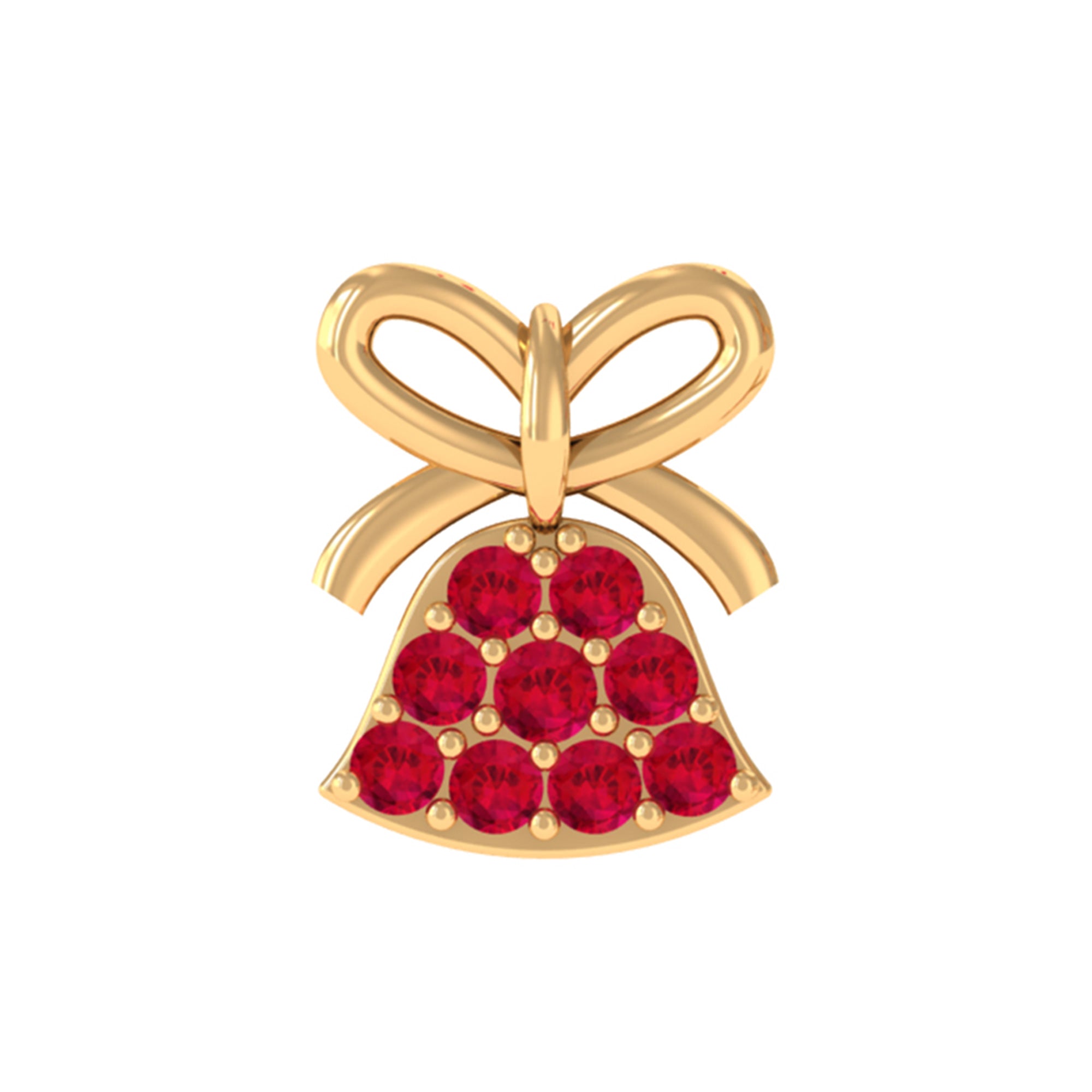 Created Ruby Christmas Jingle Bell and Bow Cartilage Earring Lab Created Ruby - ( AAAA ) - Quality - Rosec Jewels