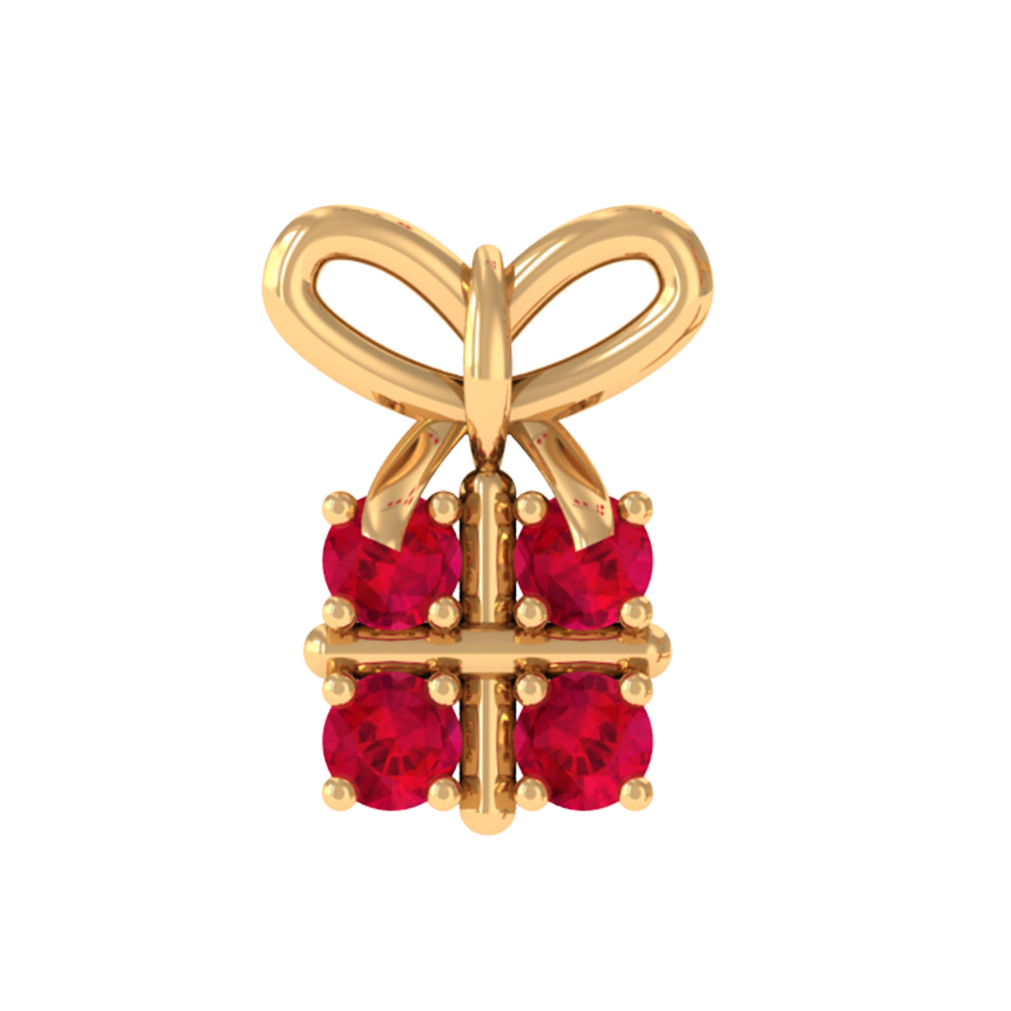 Adorable Created Ruby Gift Box Helix Earring with Gold Bow Lab Created Ruby - ( AAAA ) - Quality - Rosec Jewels