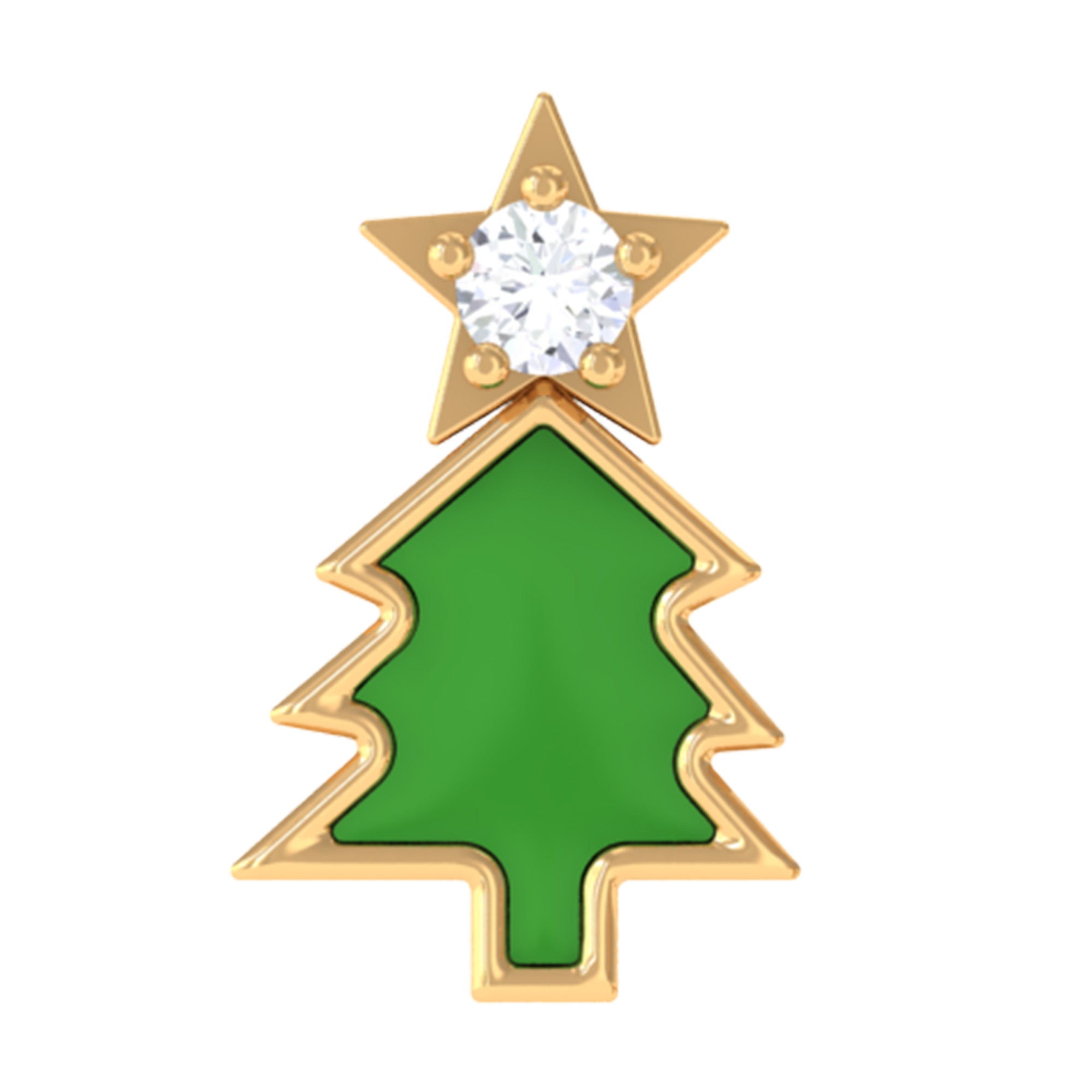 Real Diamond Green Enamel Christmas Tree Cartilage Earring Diamond - ( HI-SI ) - Color and Clarity - Rosec Jewels
