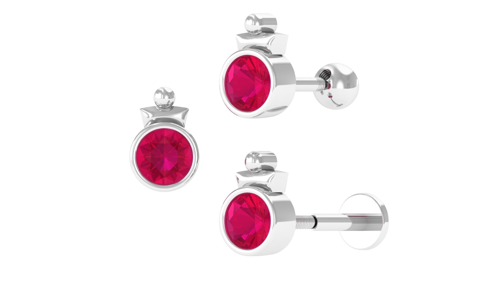 Rosec Jewels-Simple Bezel Set Red Ruby Solitaire Tragus Earring