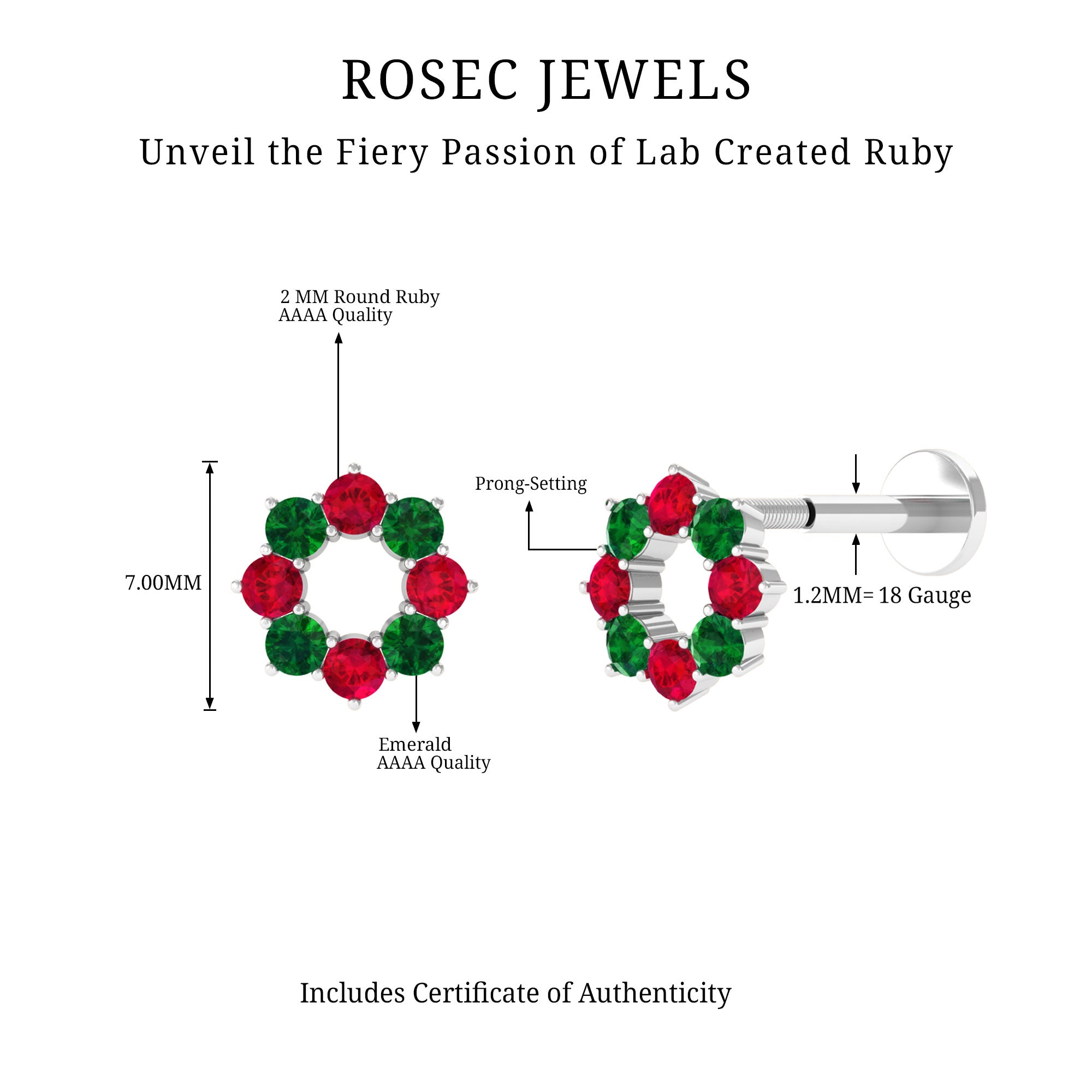 Rosec Jewels-Created Ruby and Created Emerald Christmas Earring