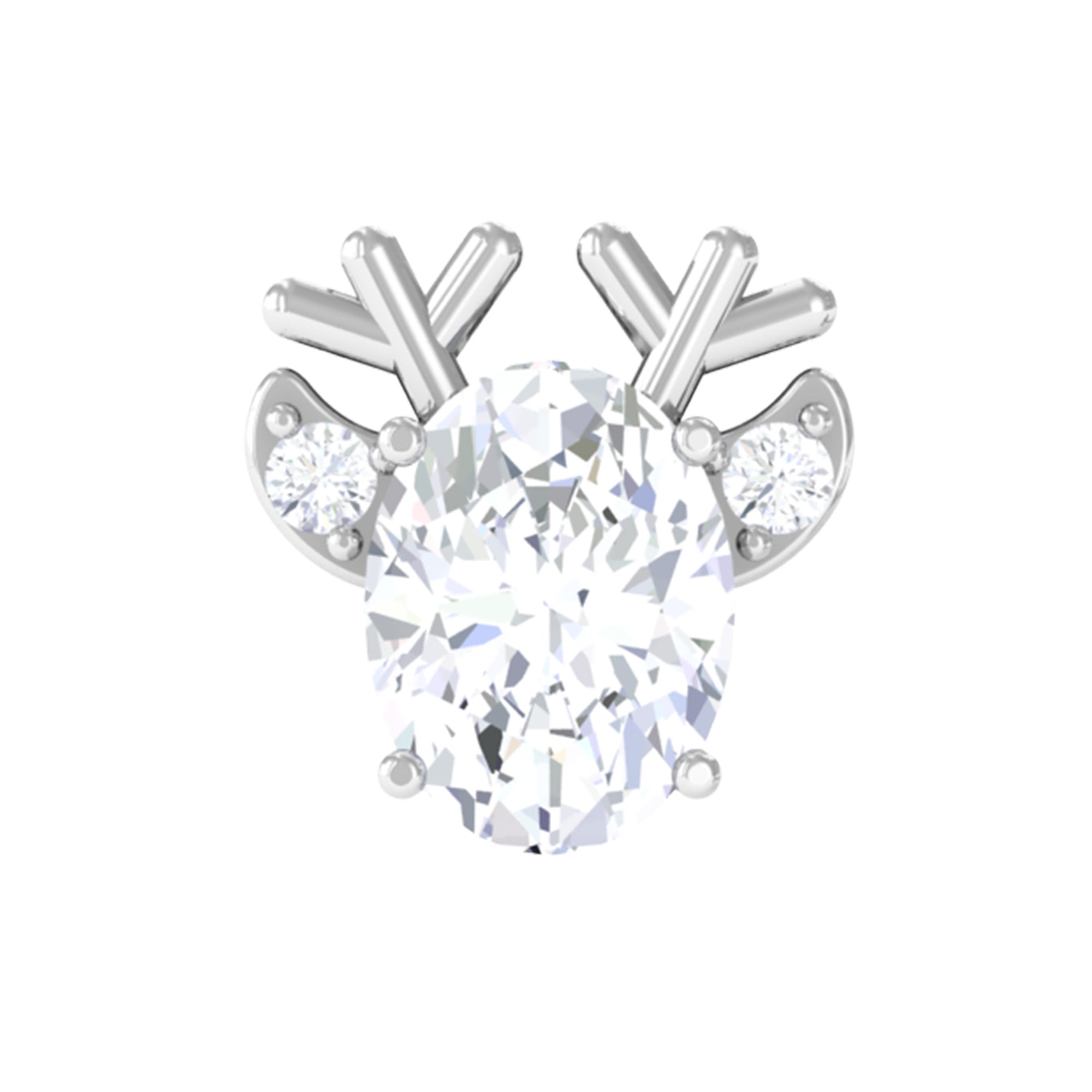 Christmas Oval Moissanite Solitaire Reindeer Earring Moissanite - ( D-VS1 ) - Color and Clarity - Rosec Jewels