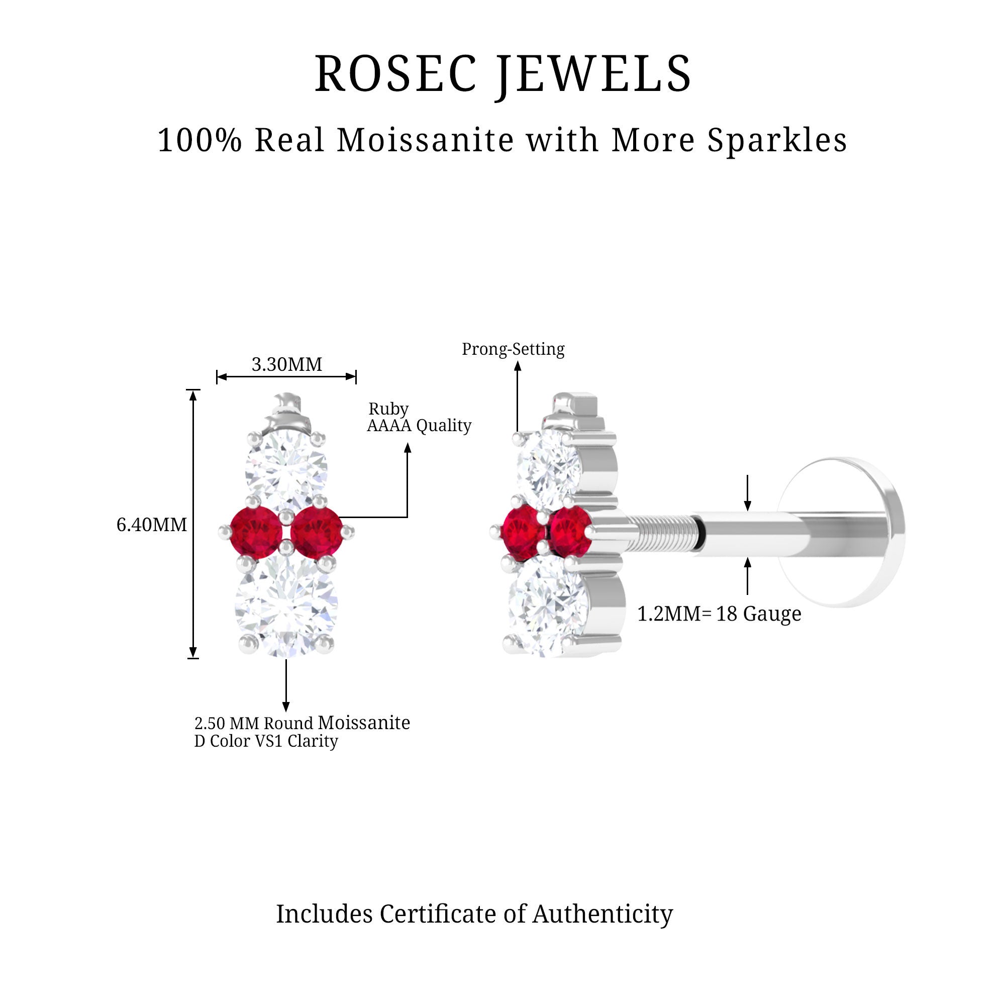 Rosec Jewels-Cute Snowman Tragus Earring with Created Ruby and Moissanite