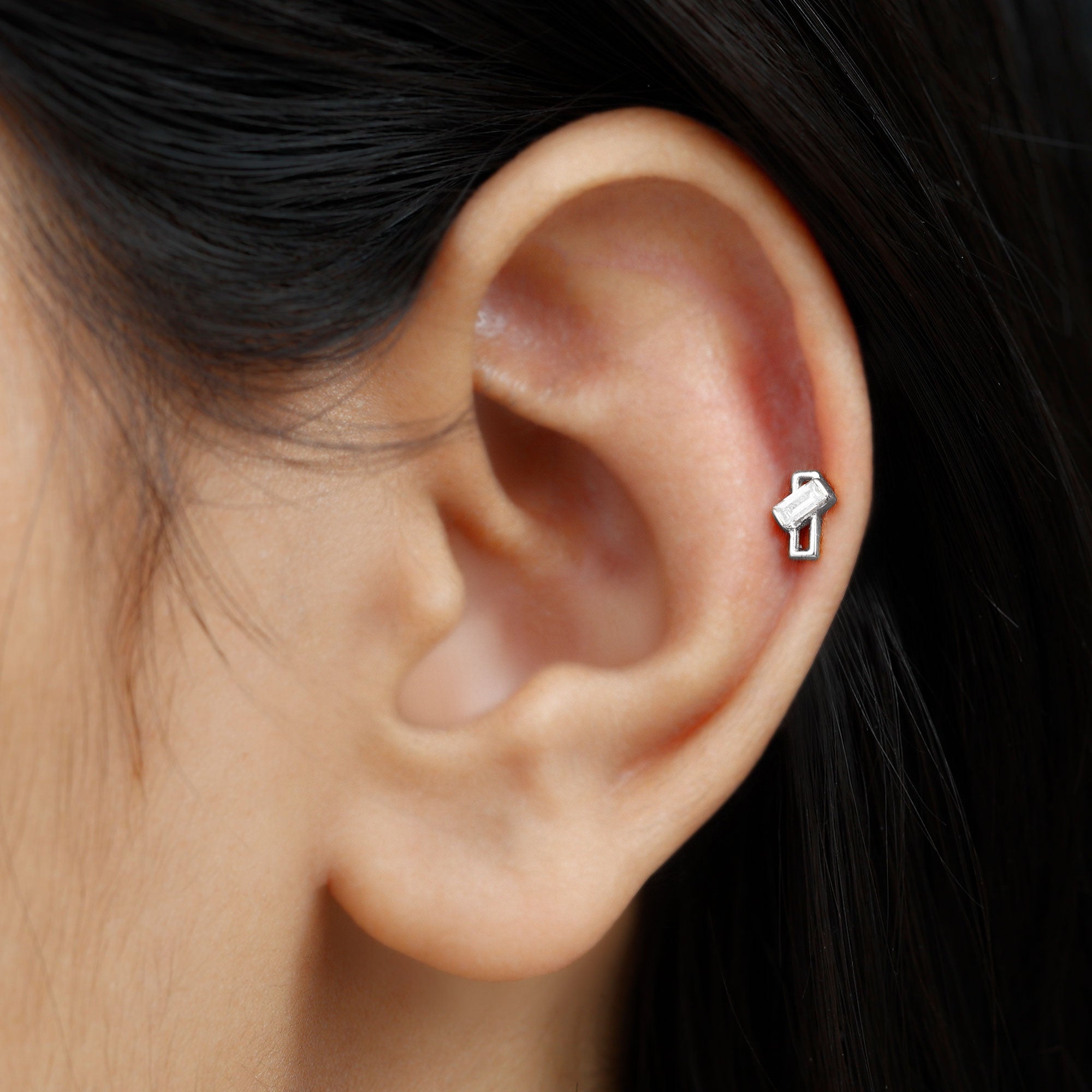 Rosec Jewels-Baguette Diamond Minimal Tragus Earring in Bar Setting