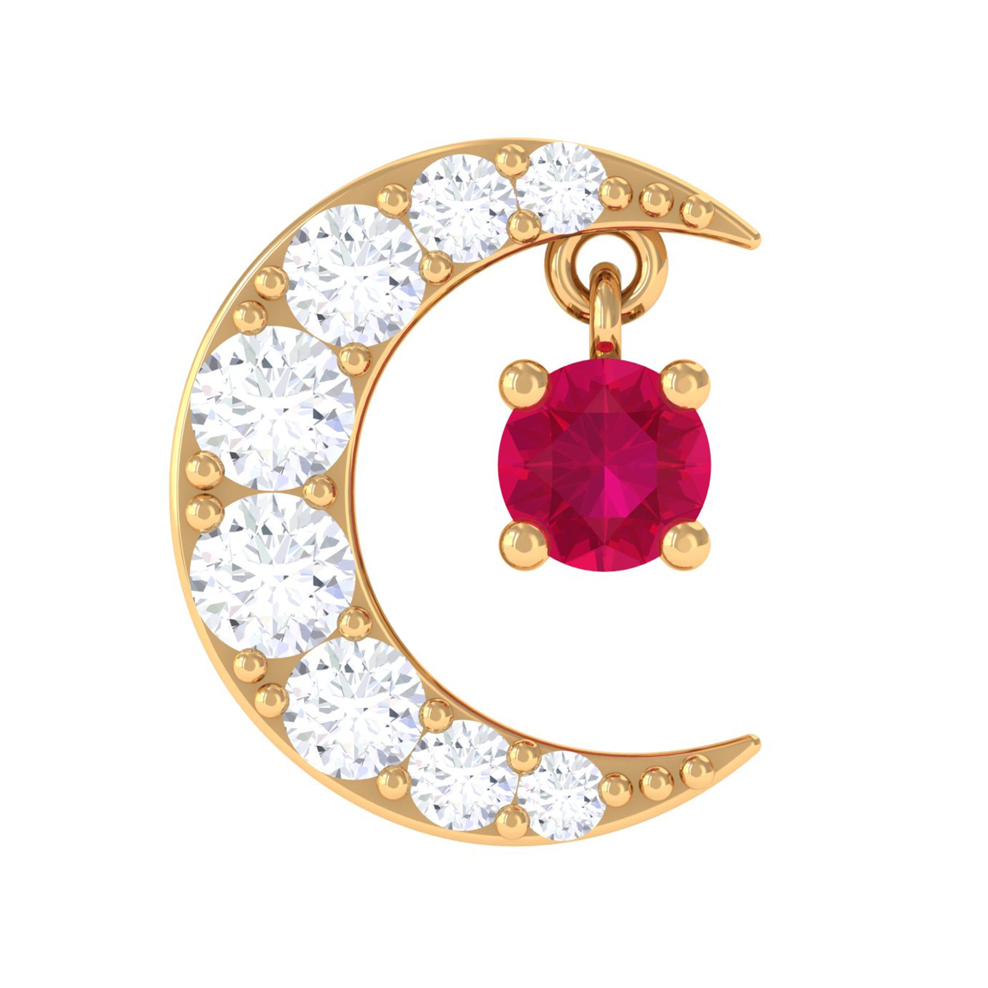 Rosec Jewels-Natural Red Ruby Crescent Moon Helix Earring with Moissanite