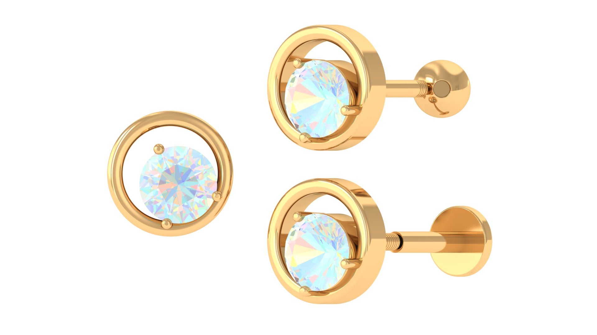 Rosec Jewels-Round Ethiopian Opal Solitaire Circle Cartilage Earring