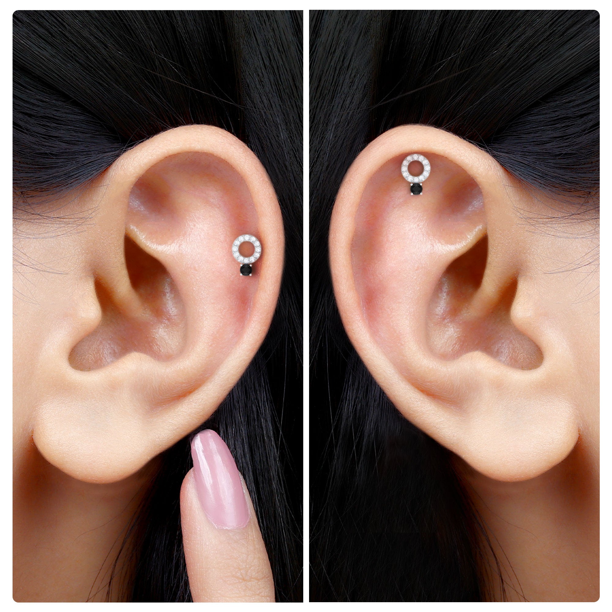 Rosec Jewels-Minimal Black and White Diamond Open Circle Cartilage Earring