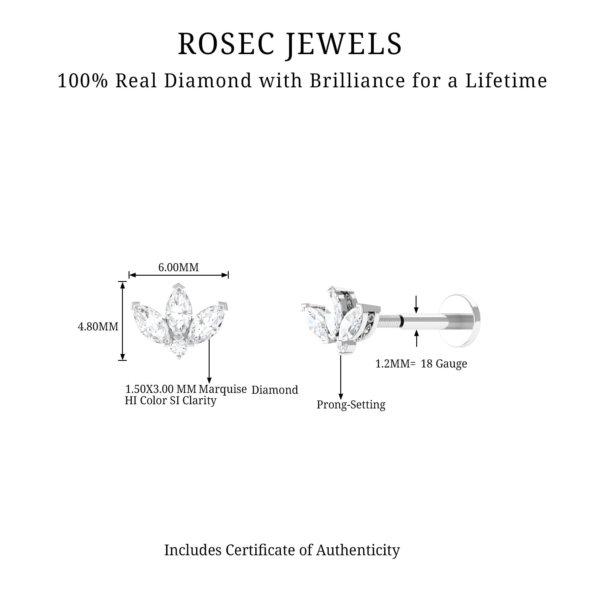 Rosec Jewels-Marquise Diamond Lotus Earring for Cartilage Piercing