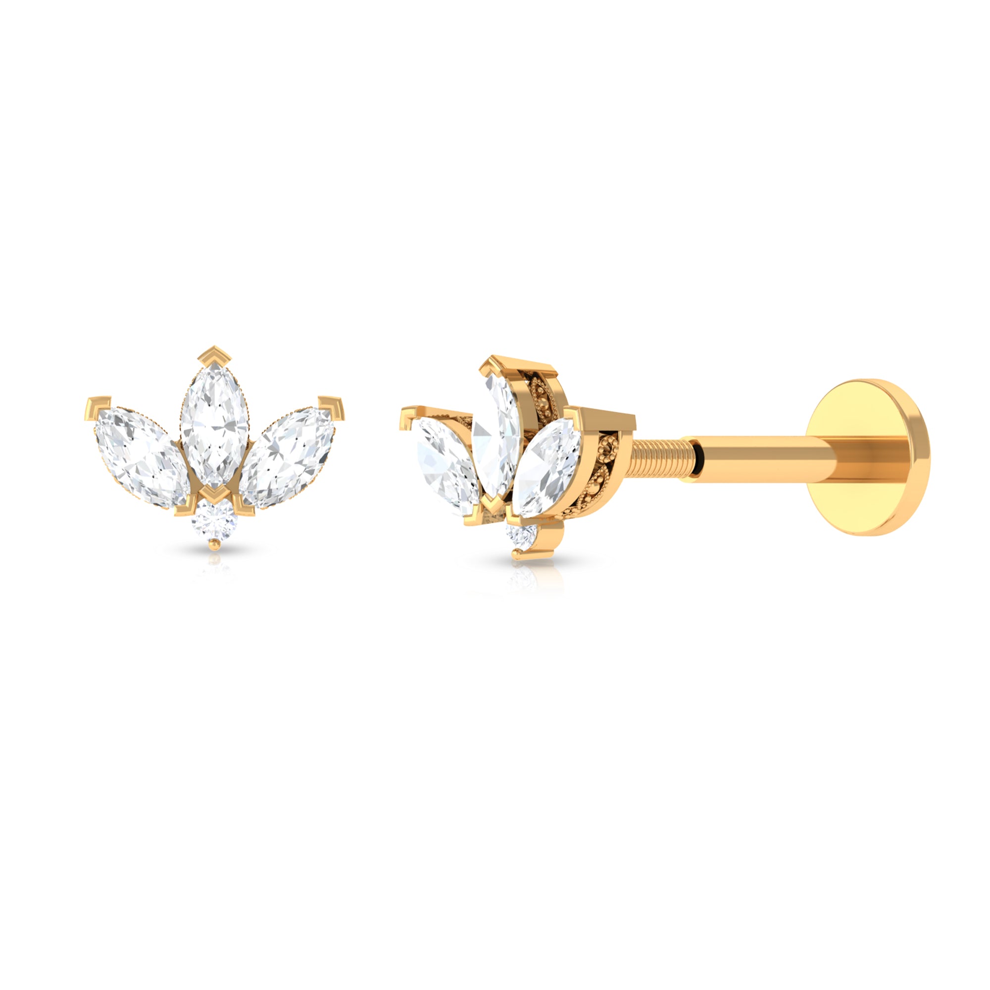 Rosec Jewels-Marquise Diamond Lotus Earring for Cartilage Piercing