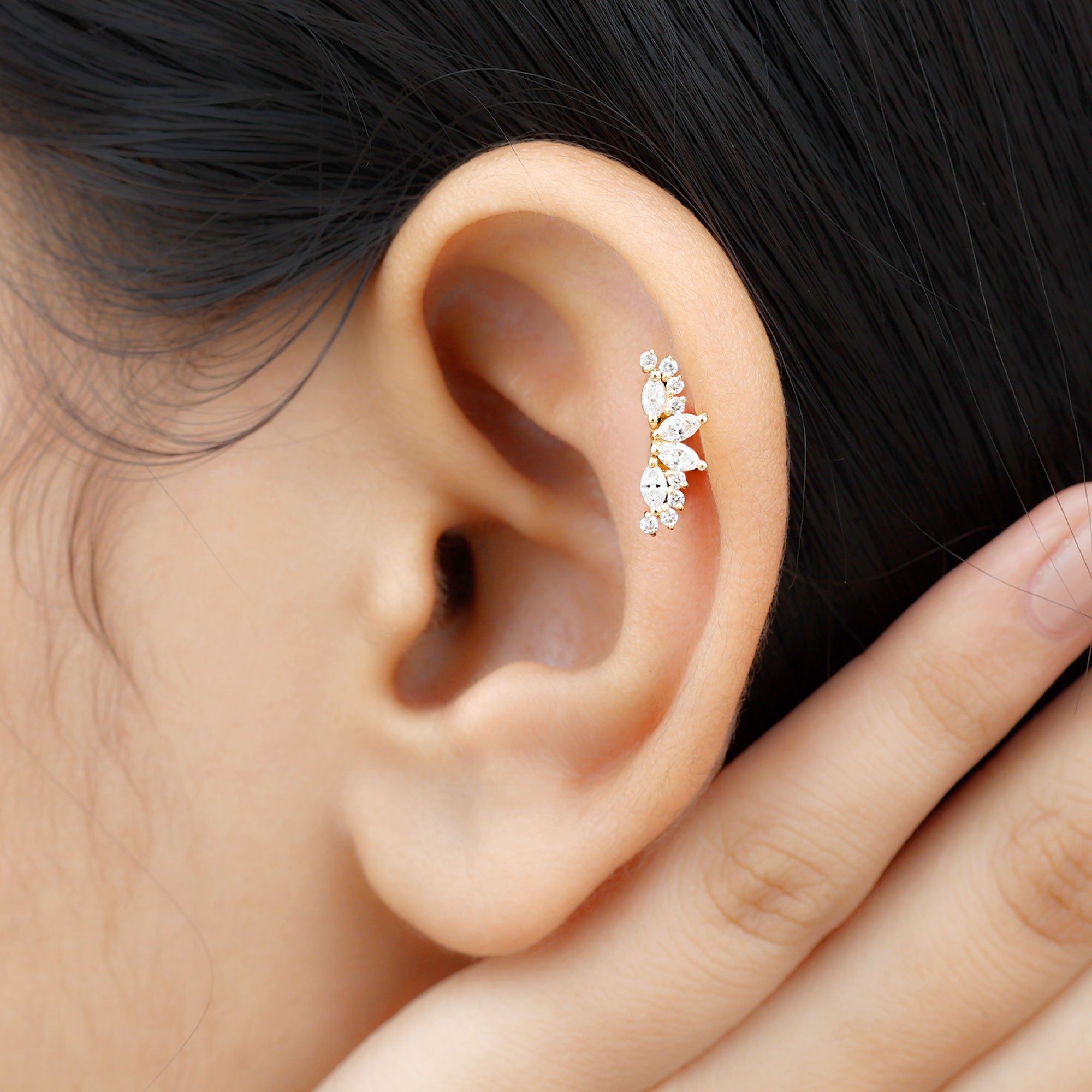 Rosec Jewels-Unique Diamond Crawler Earring for Cartilage Piercing