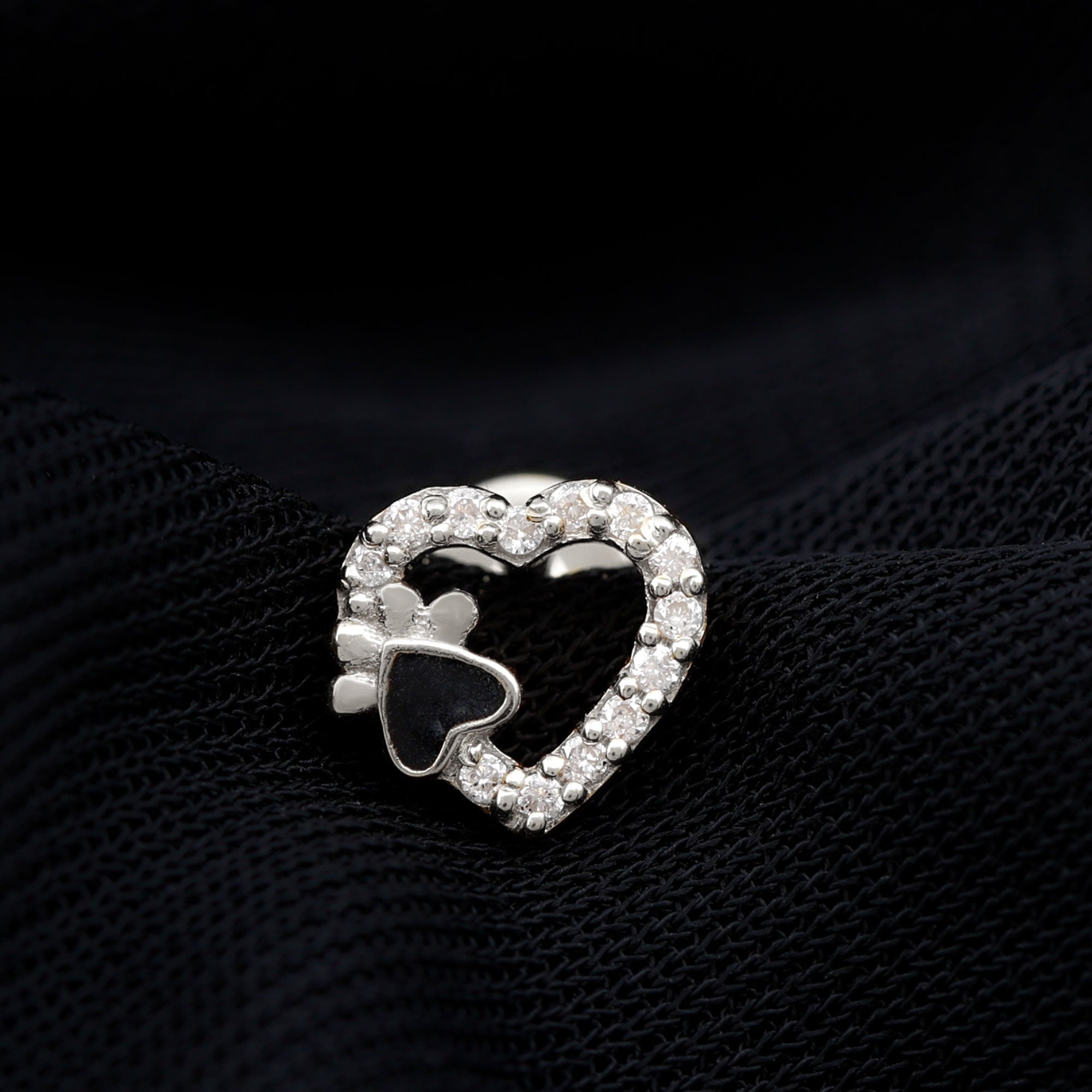 Rosec Jewels-Real Diamond Dog Paw Heart Earring with Black Enamel