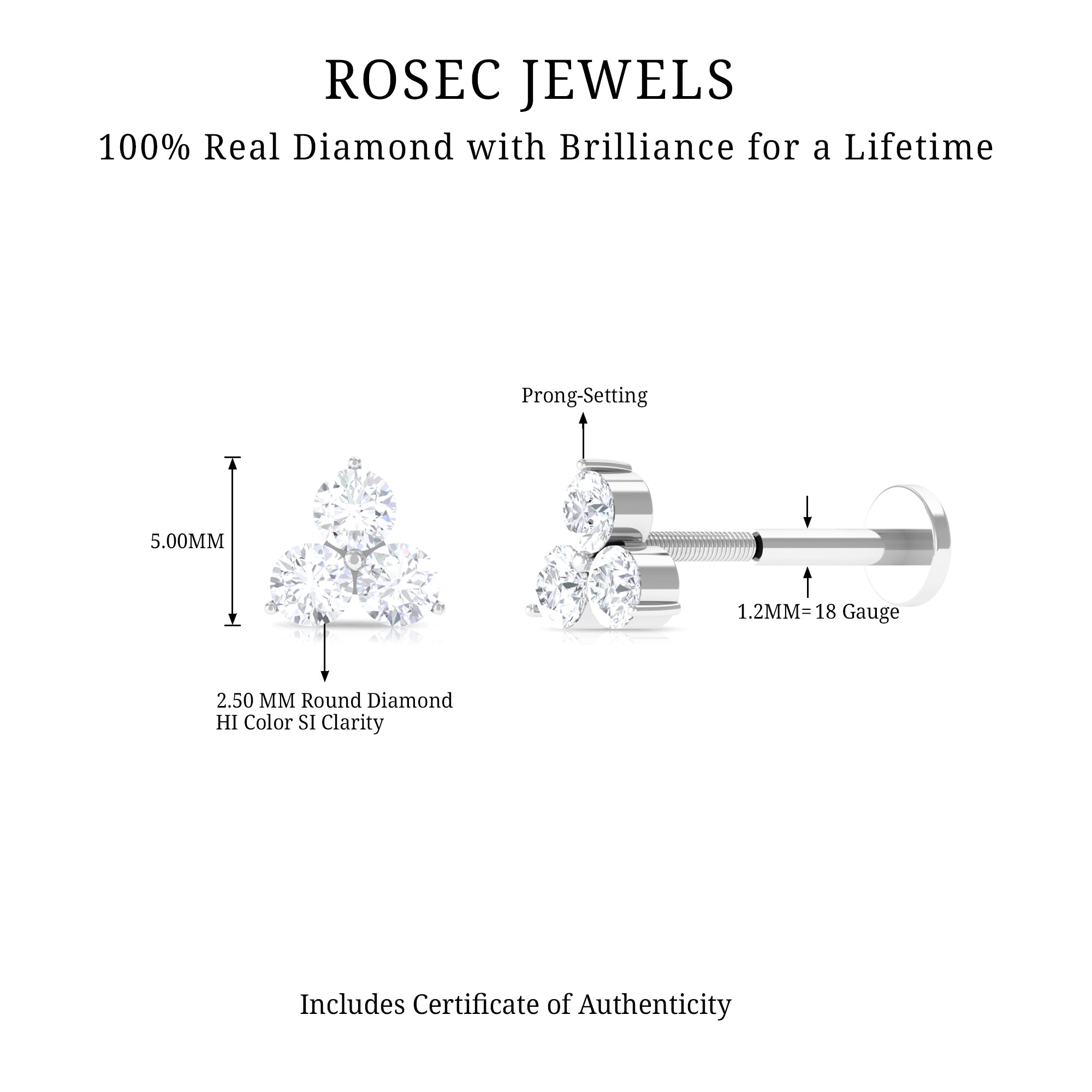 Rosec Jewels-Dainty Diamond Trio Earring for Helix Piercing