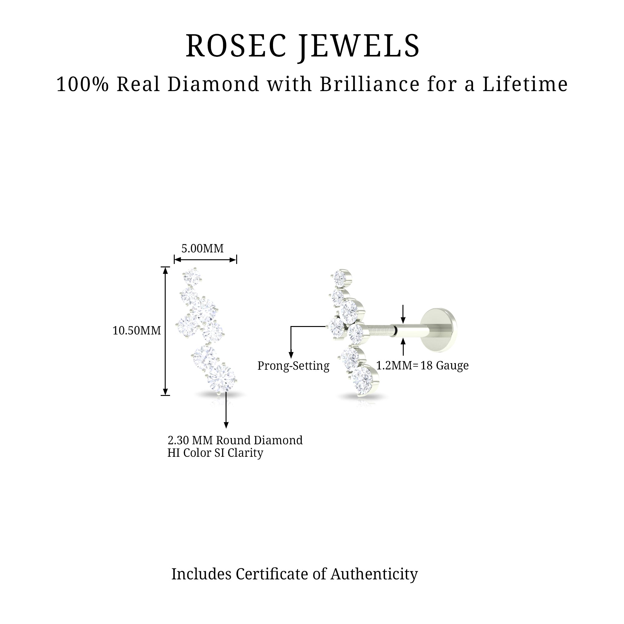 Rosec Jewels-Simple Diamond Helix Piercing Earring with Flat Back