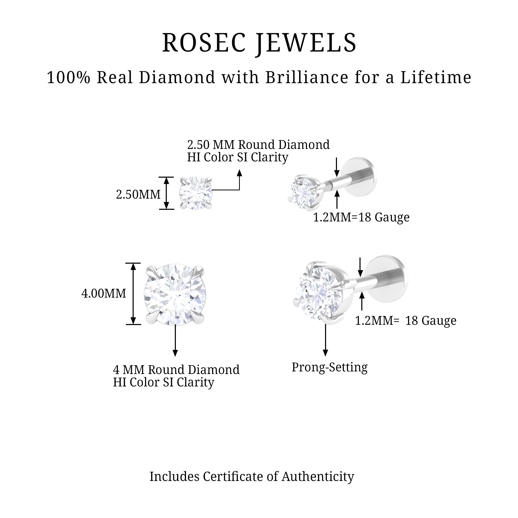 Rosec Jewels-Natural Round Diamond Cartilage Earring Set