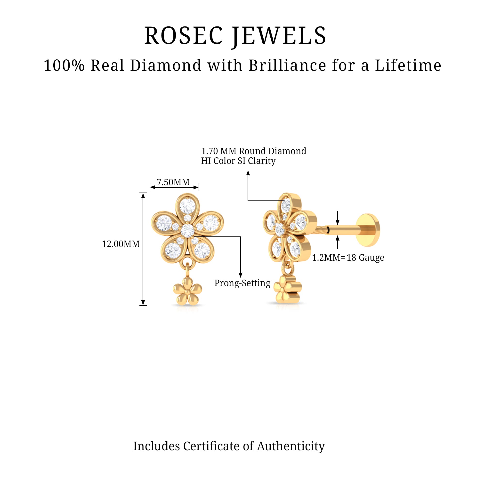 Rosec Jewels-Natural Diamond Flower Helix Drop Earring