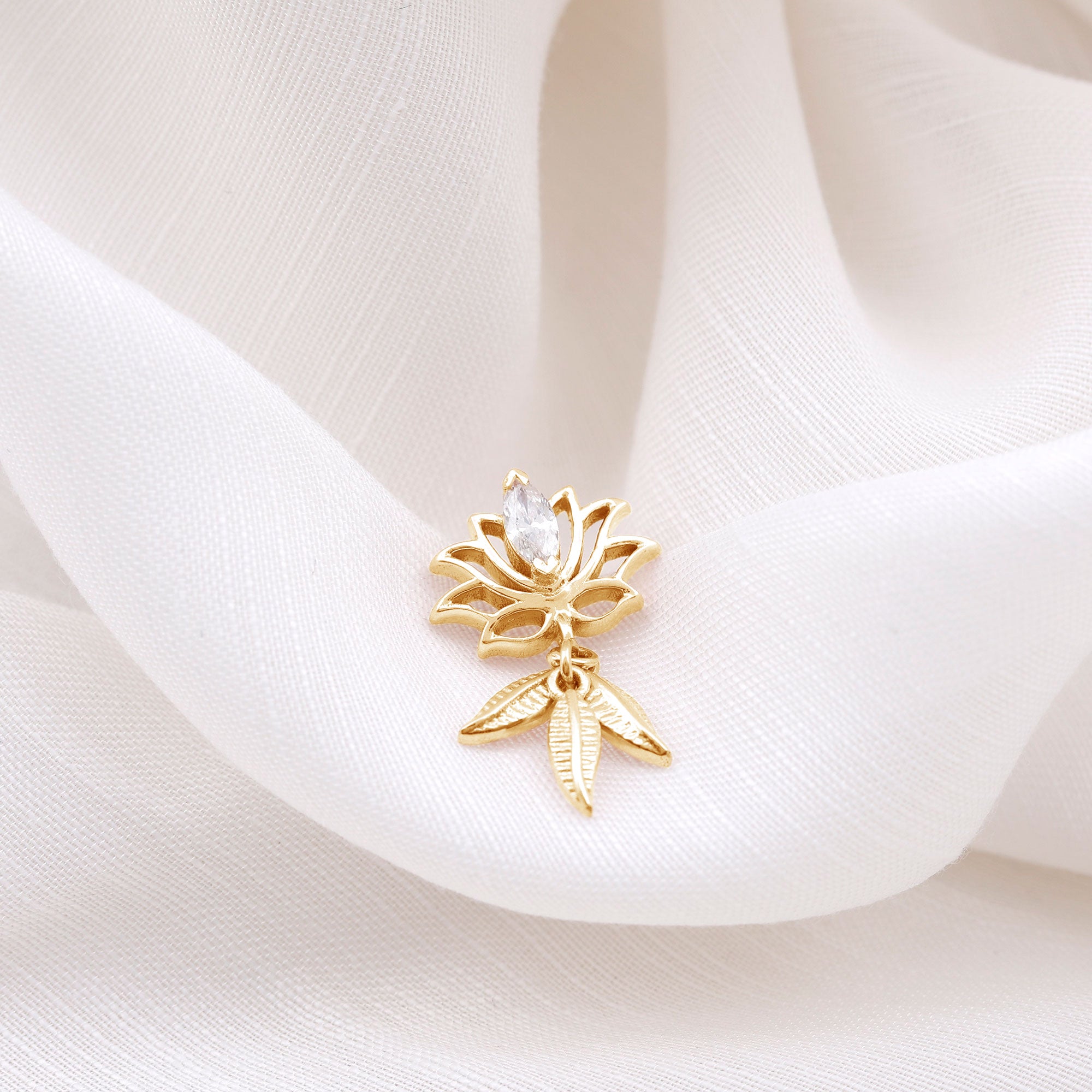 Rosec Jewels-Marquise Diamond Lotus Flower Drop Earring