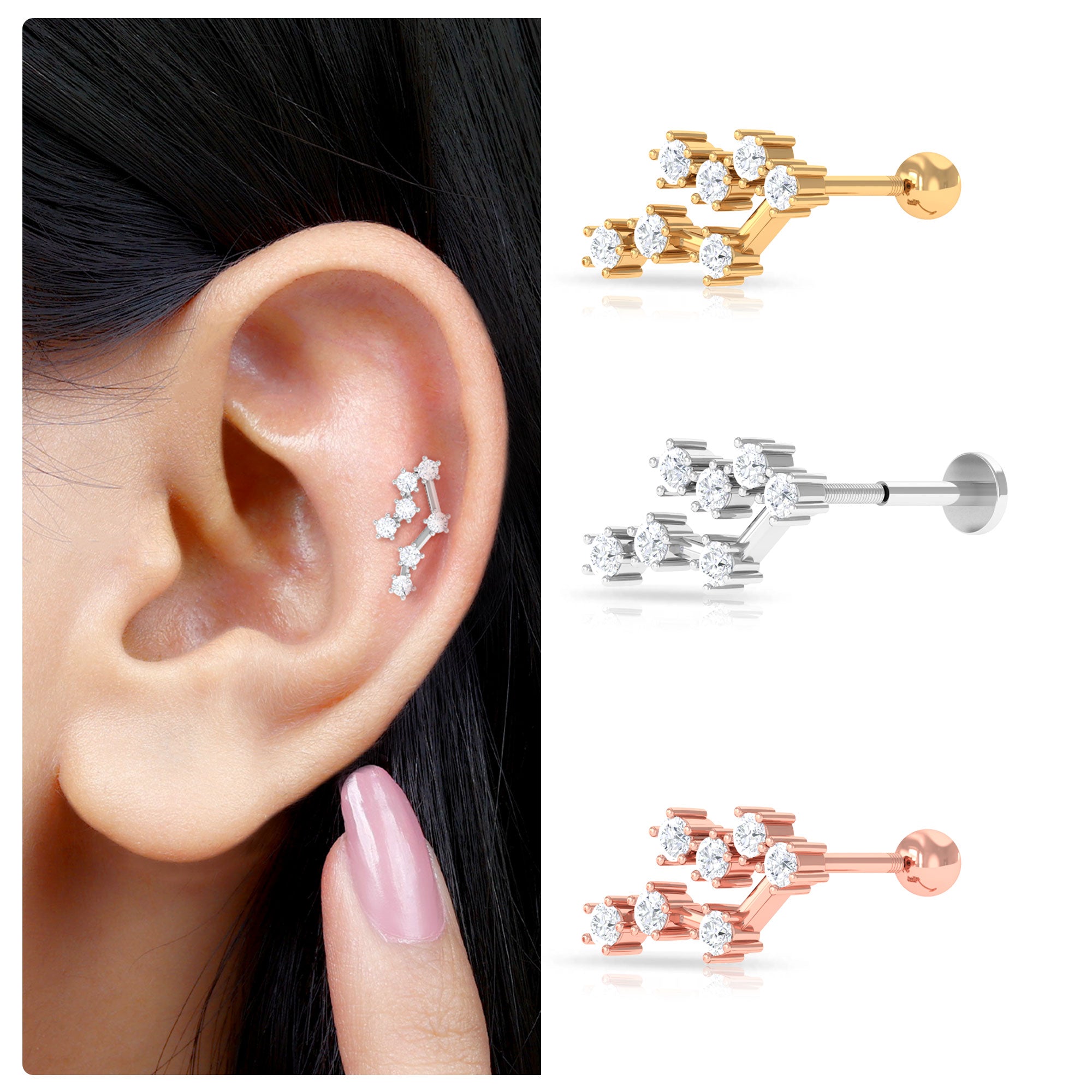 Rosec Jewels-Real Diamond Gemini Zodiac Cartilage Earring