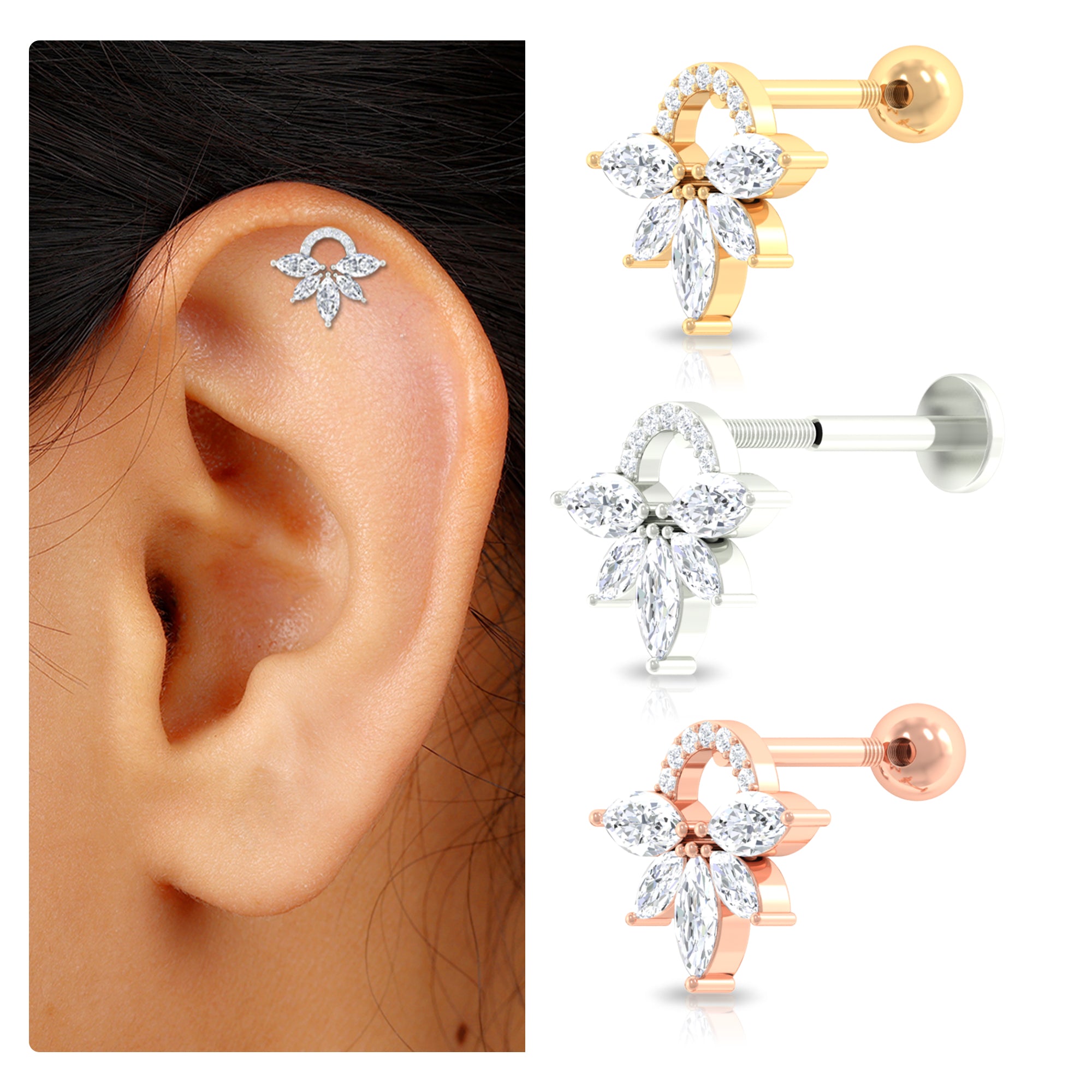 Rosec Jewels-Unique Marquise Diamond Cartilage Piercing Earring