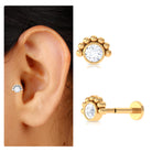 Rosec Jewels-Round Moissanite Tragus Earring in Beaded Bezel Setting