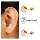 Rosec Jewels-Round Moissanite Tragus Earring in Beaded Bezel Setting