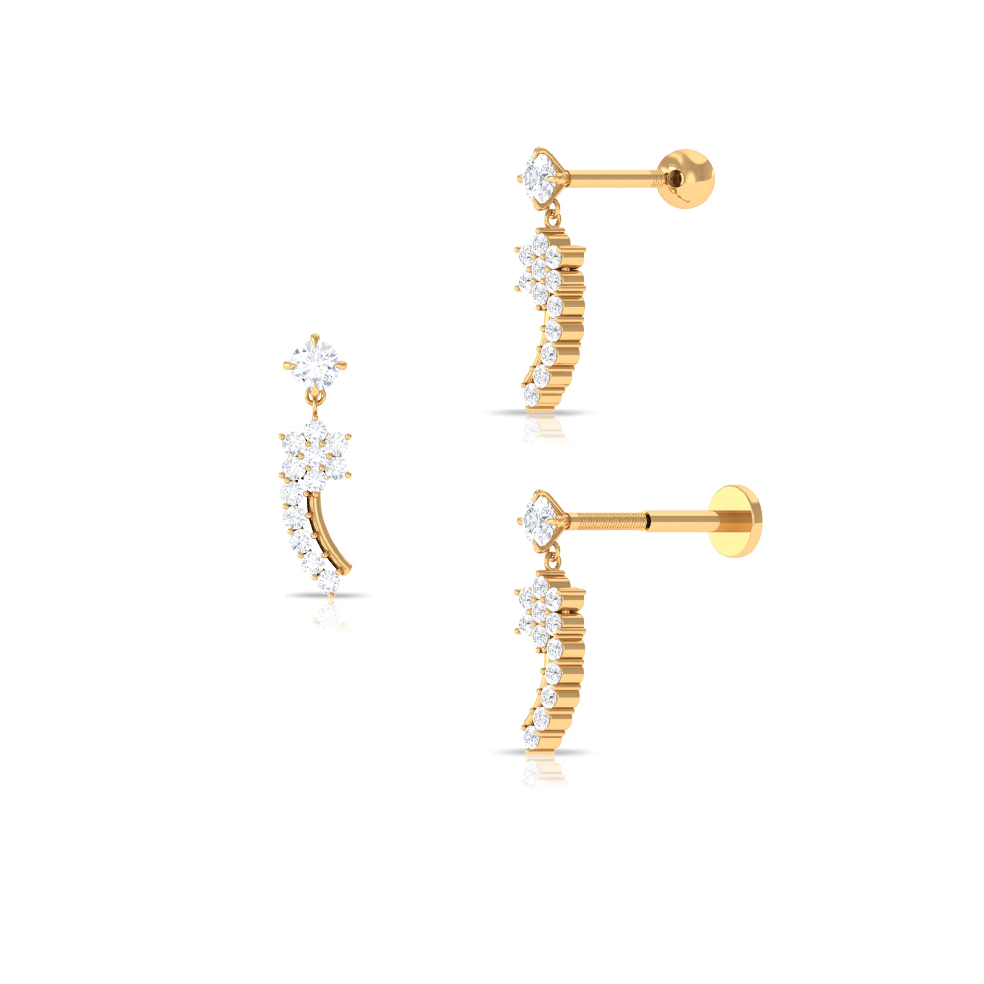 Elegant Moissanite Flower Dangly Helix Earring Moissanite - ( D-VS1 ) - Color and Clarity - Rosec Jewels