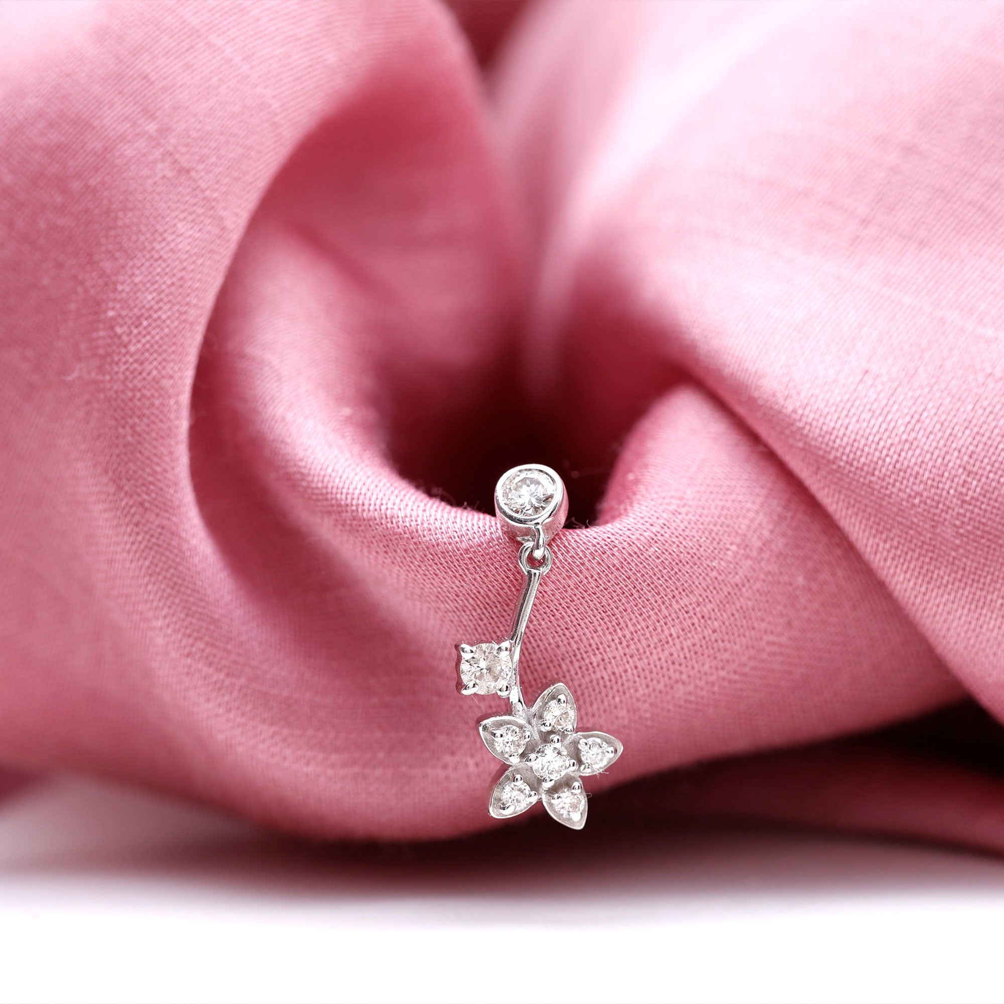 Rosec Jewels-Round Moissanite Flower Drop Cartilage Earring