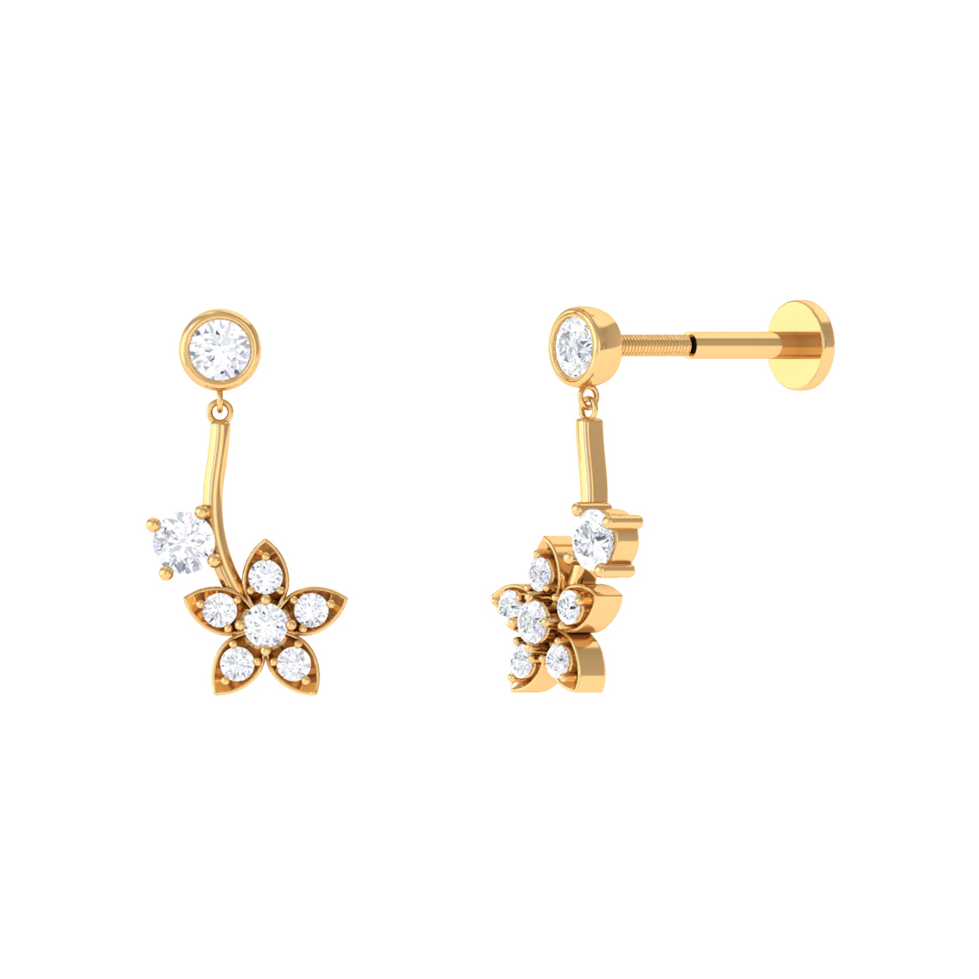 Round Moissanite Flower Drop Cartilage Earring Moissanite - ( D-VS1 ) - Color and Clarity - Rosec Jewels