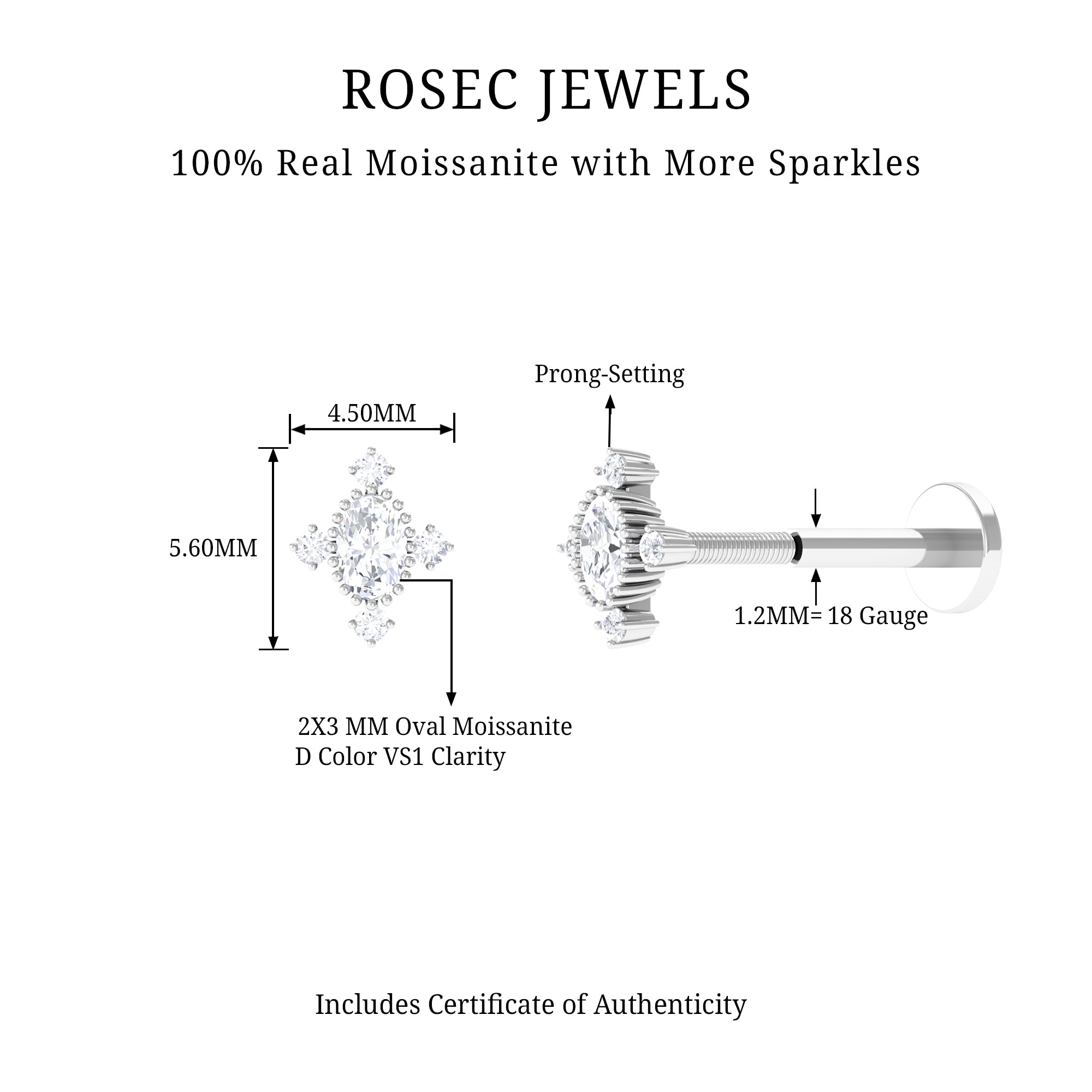 Rosec Jewels-Vintage Inspired Moissanite Oval Conch Earring in Gold