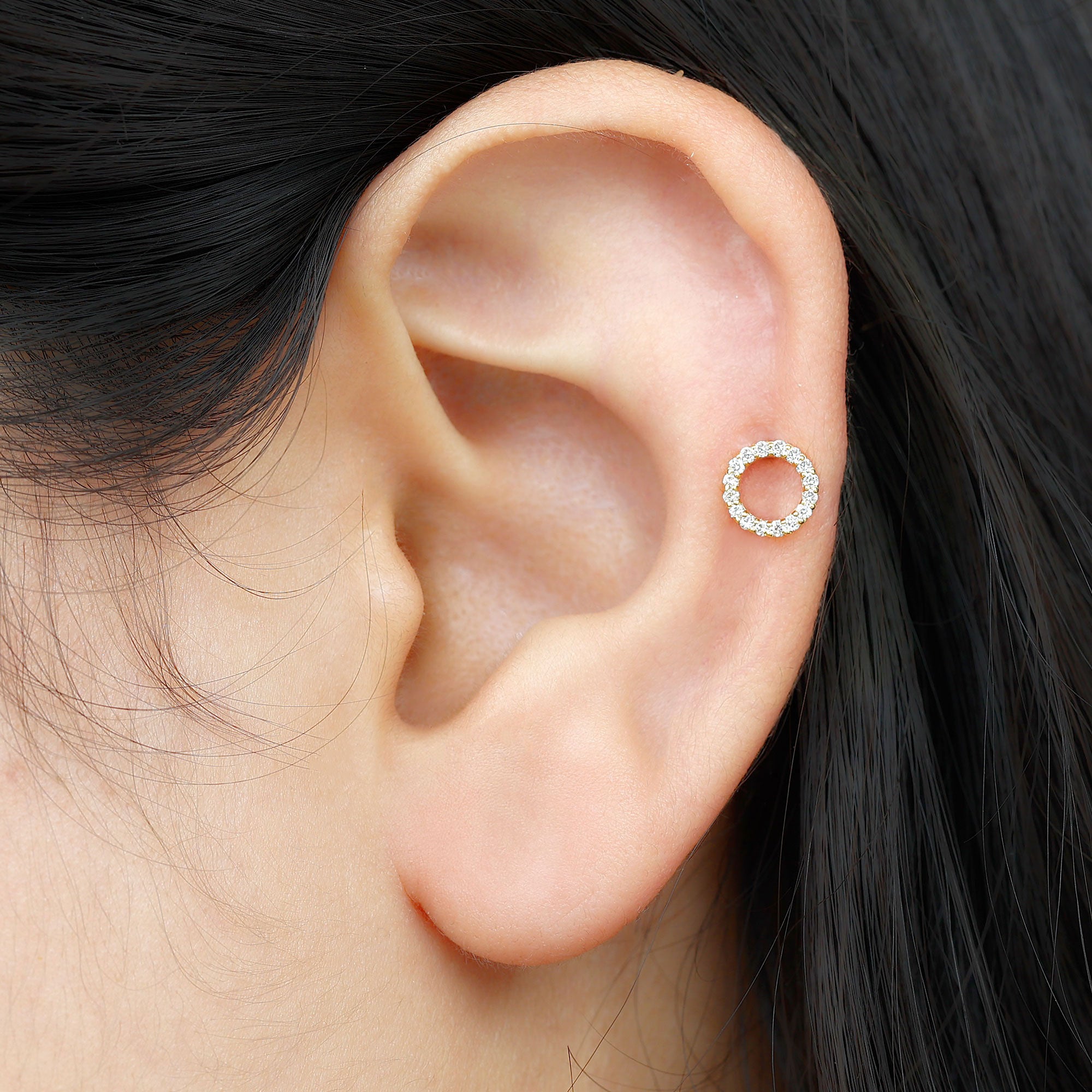 Rosec Jewels-Minimal Moissanite Open Circle Helix Earring in Gold