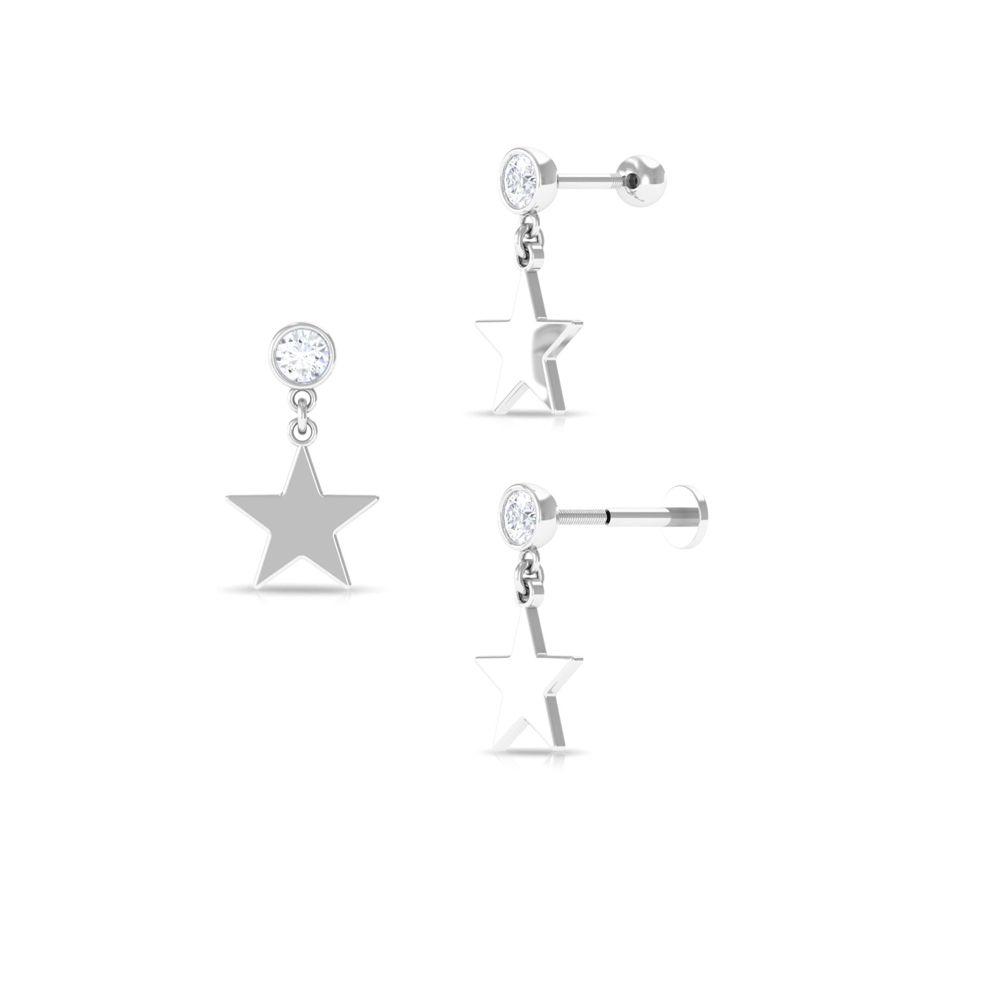 Rosec Jewels-Elegant Moissanite Gold Star Dangle Earring for Helix Piercing