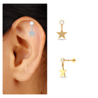 Rosec Jewels-Elegant Moissanite Gold Star Dangle Earring for Helix Piercing