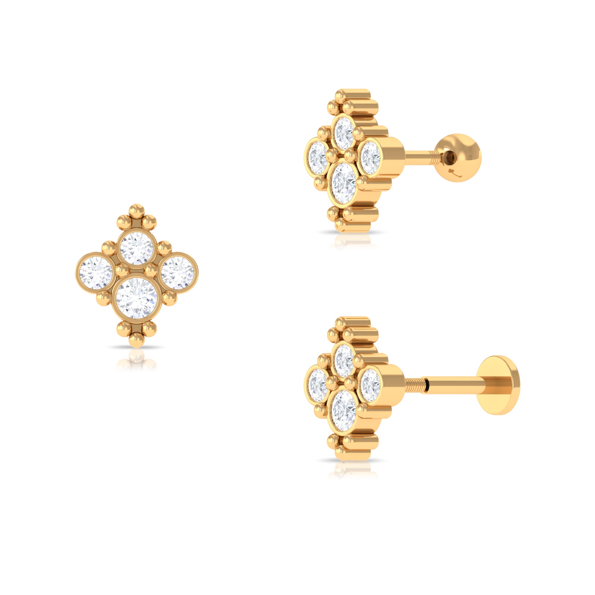 Rosec Jewels-Moissanite Cluster Tragus Earring with Gold Beads