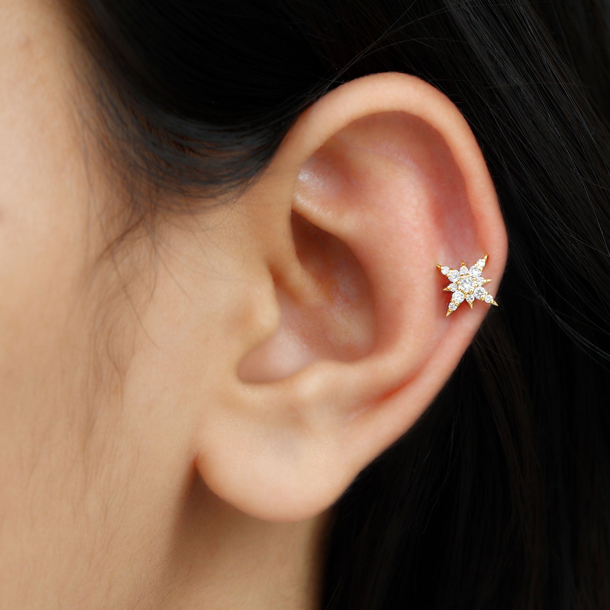 Rosec Jewels-Moissanite Starburst Cartilage Earring in Gold