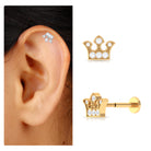 Moissanite Gold Crown Earring for Cartilage Piercing Moissanite - ( D-VS1 ) - Color and Clarity - Rosec Jewels