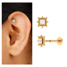 Rosec Jewels-Princess Cut Moissanite Tragus Earring with Gold Beads