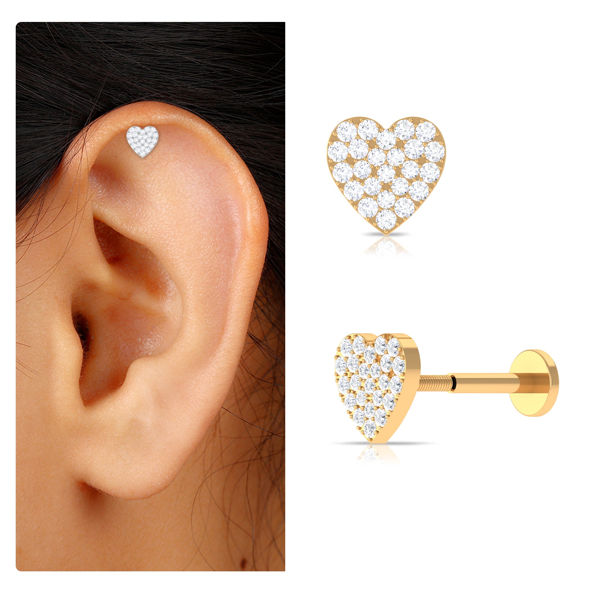 Rosec Jewels-Moissanite Heart Cartilage Earring in Pave Setting