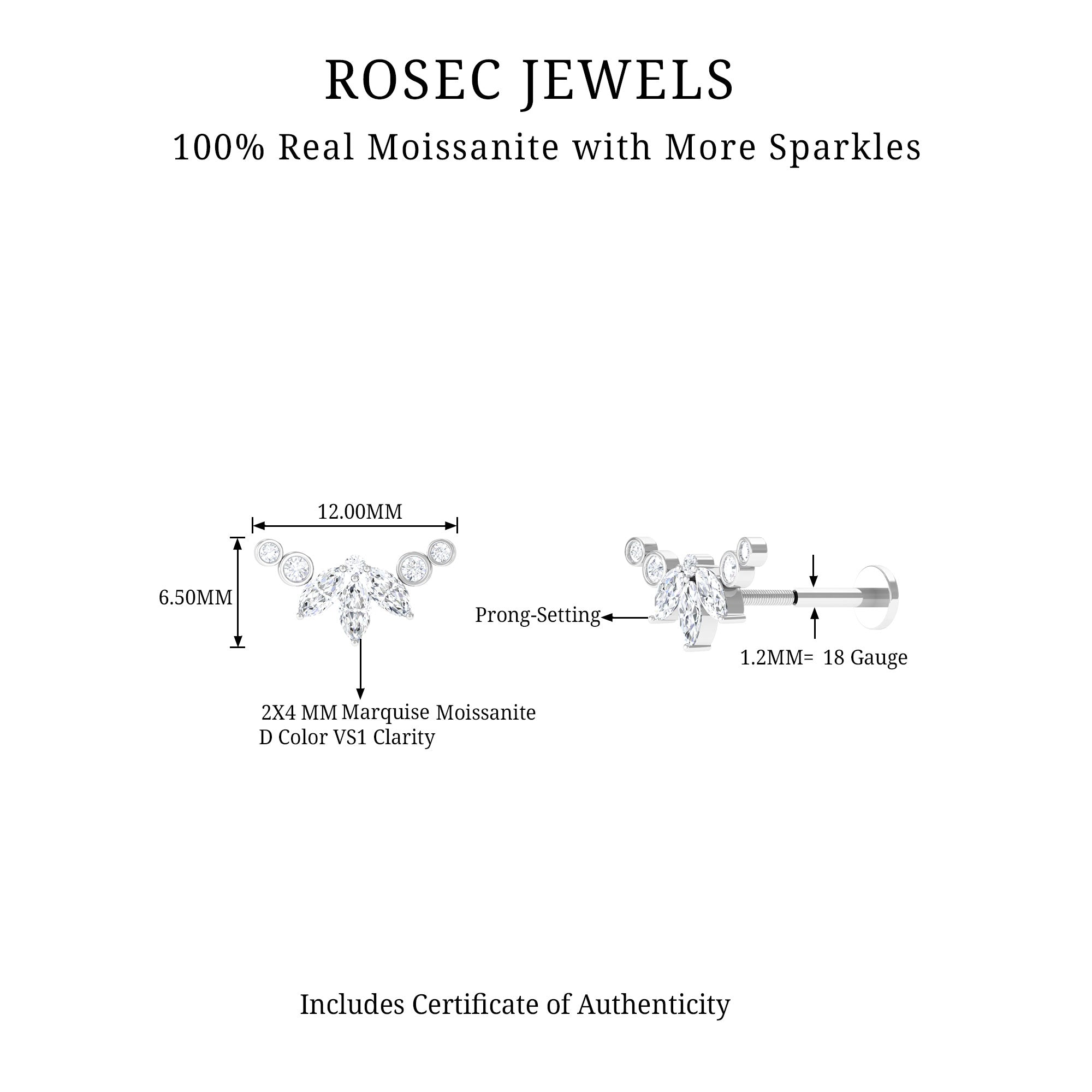 Rosec Jewels-Certified Moissanite Crawler Earring for Helix Piercing