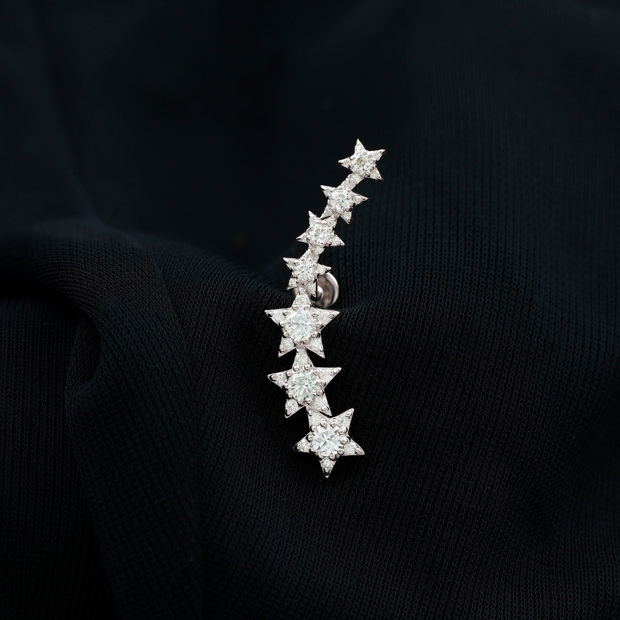 Rosec Jewels-Graduated Diamond Star Crawler Earring for Helix Piercing