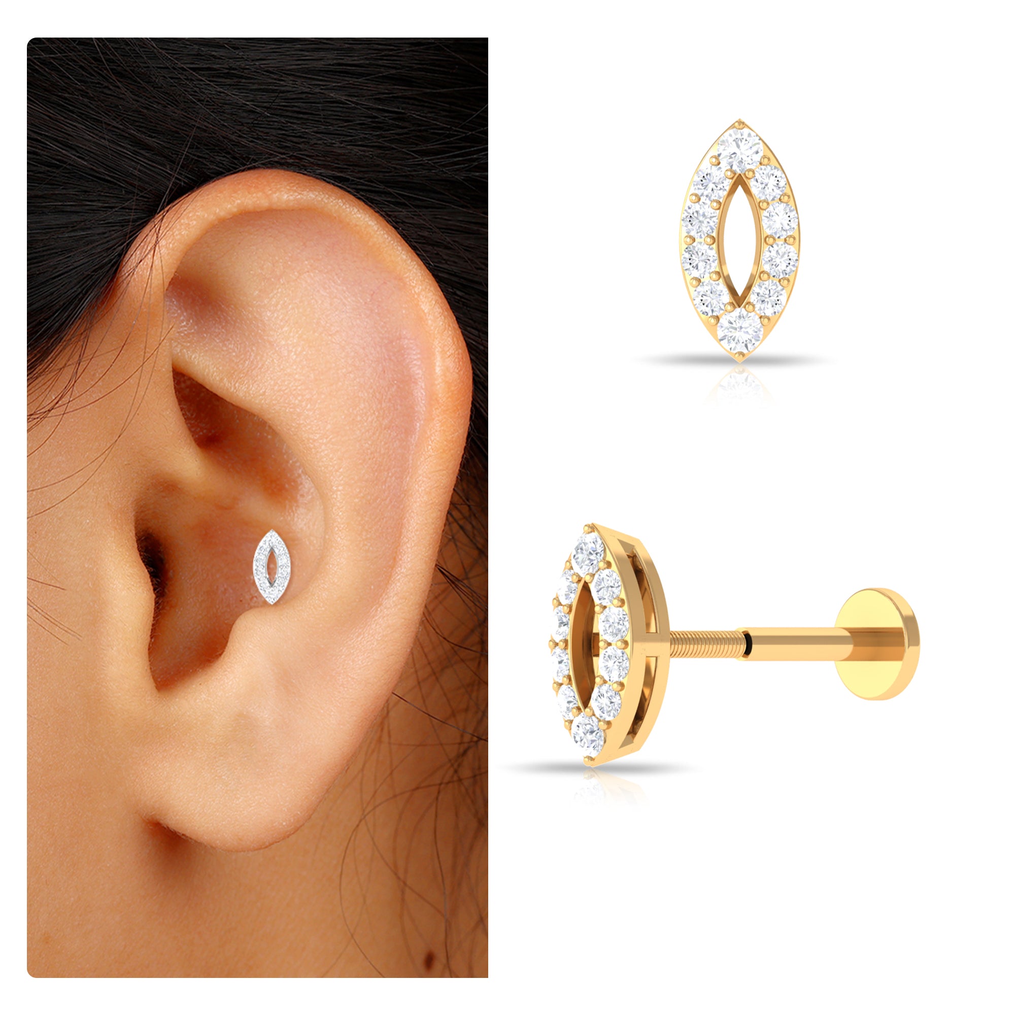 Rosec Jewels-Minimalist Moissanite Tragus Earring in Pave Setting