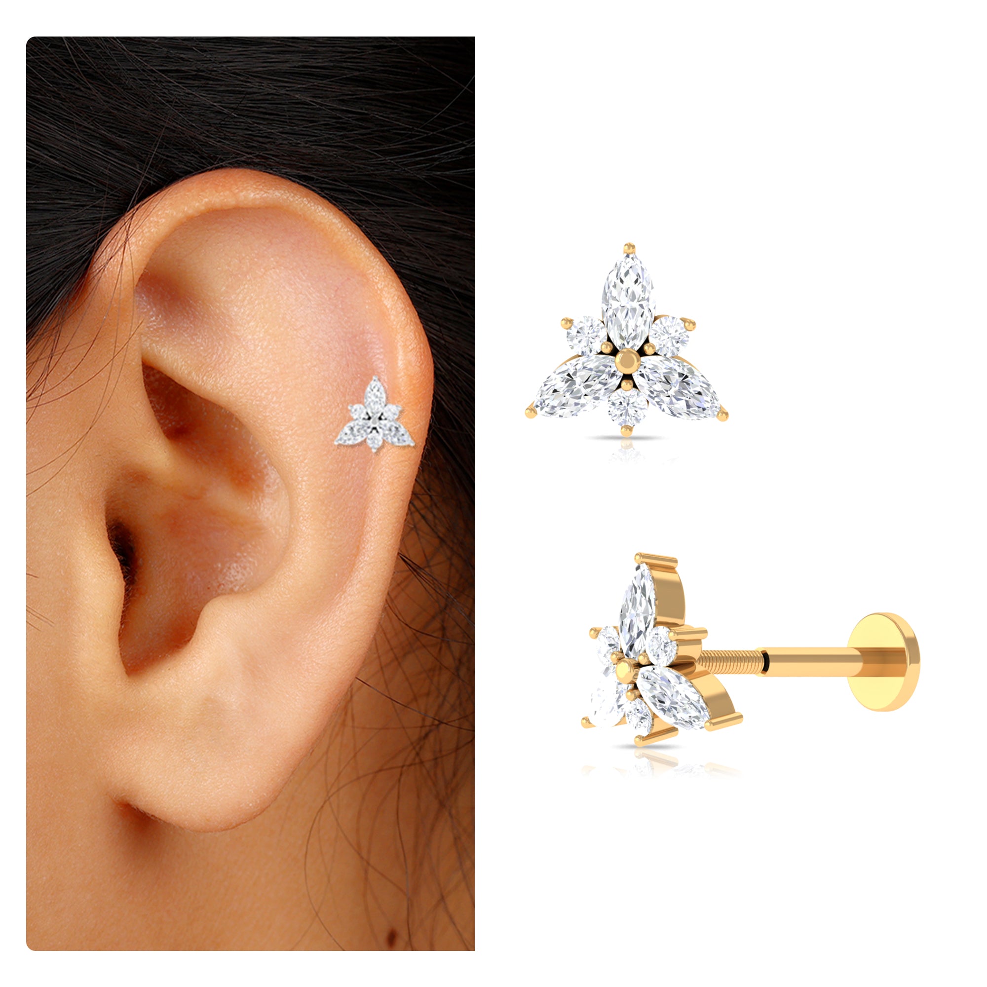 Rosec Jewels-Unique Marquise Moissanite Floral Helix Earring