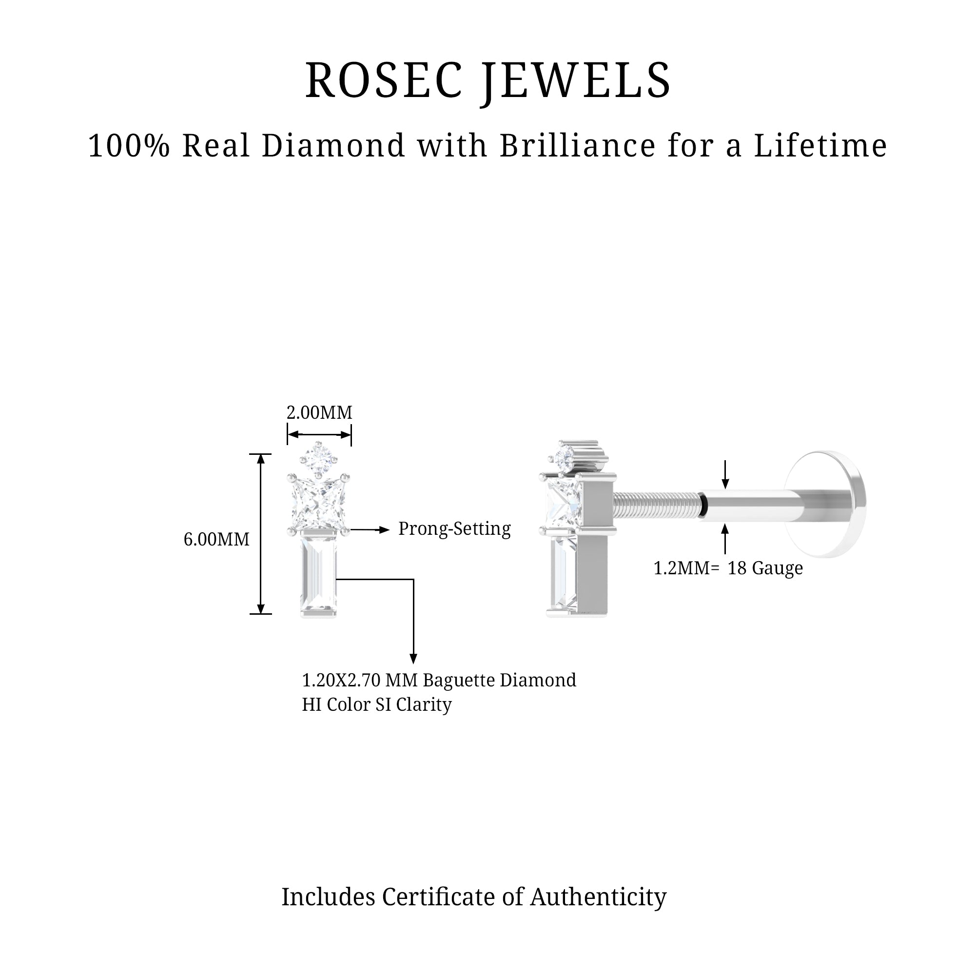 Rosec Jewels-Tiny Diamond Three Stone Bar Tragus Earring