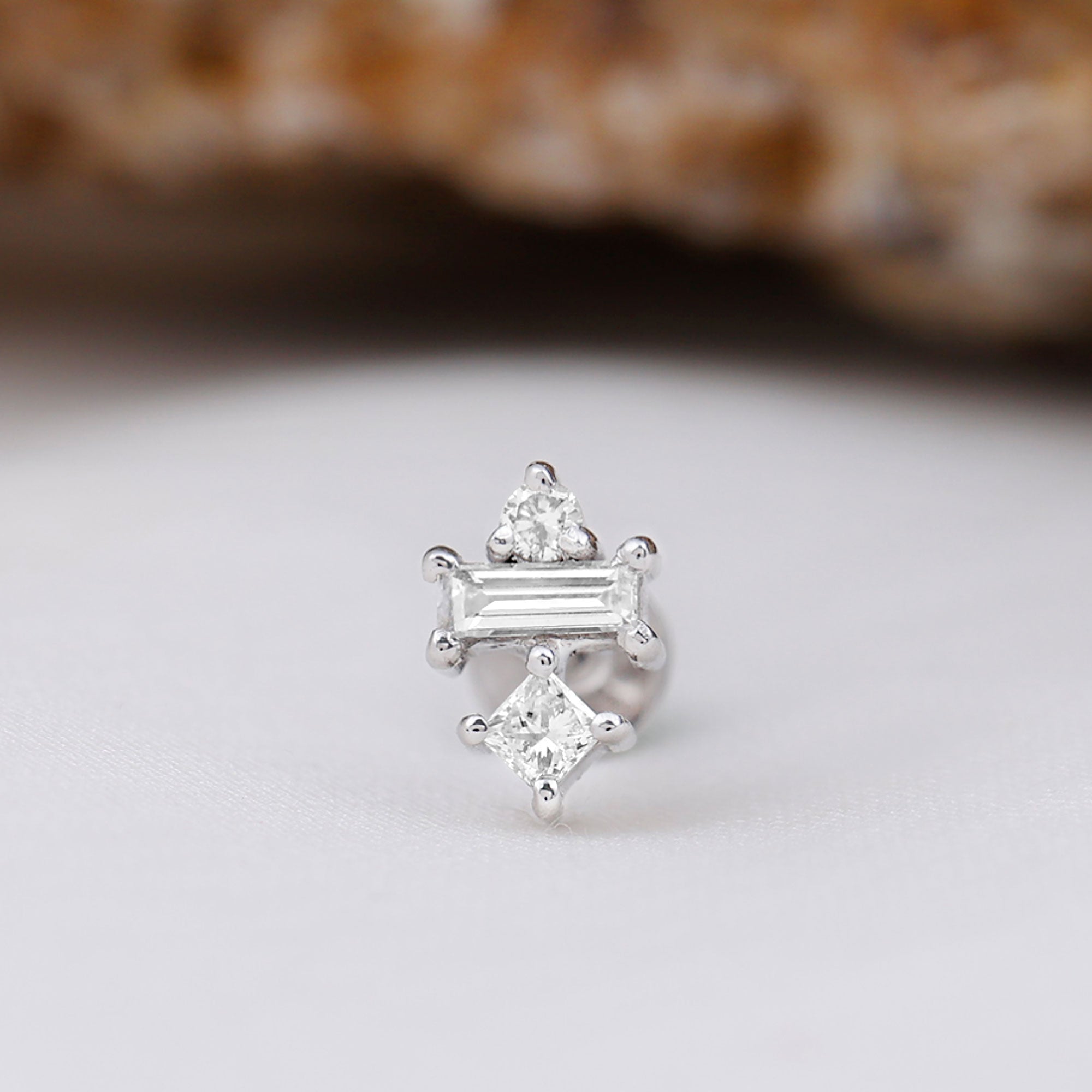 Rosec Jewels-Unique Moissanite Three Stone Tragus Earring