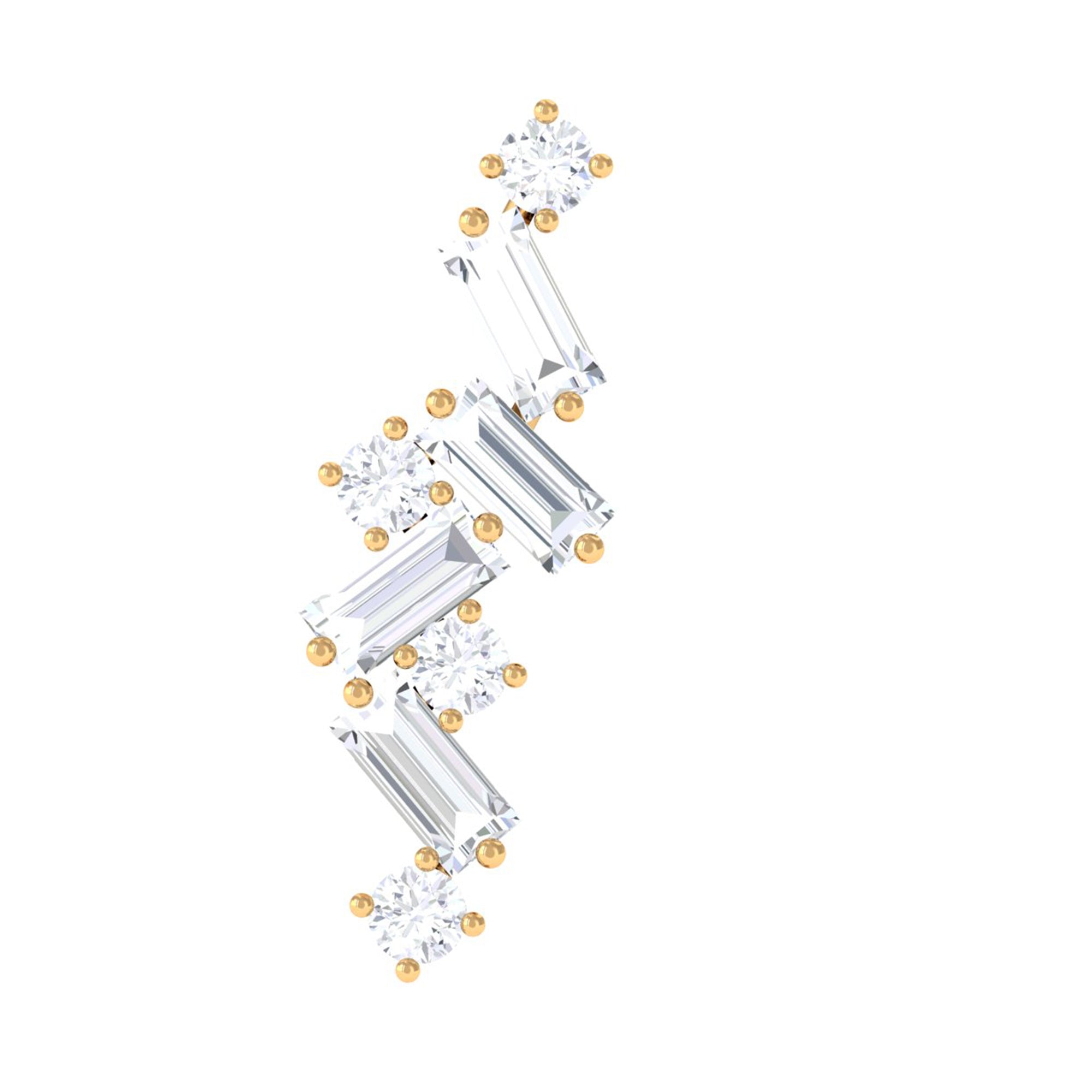 Baguette and Round Moissanite Cartilage Earring in Gold Moissanite - ( D-VS1 ) - Color and Clarity - Rosec Jewels