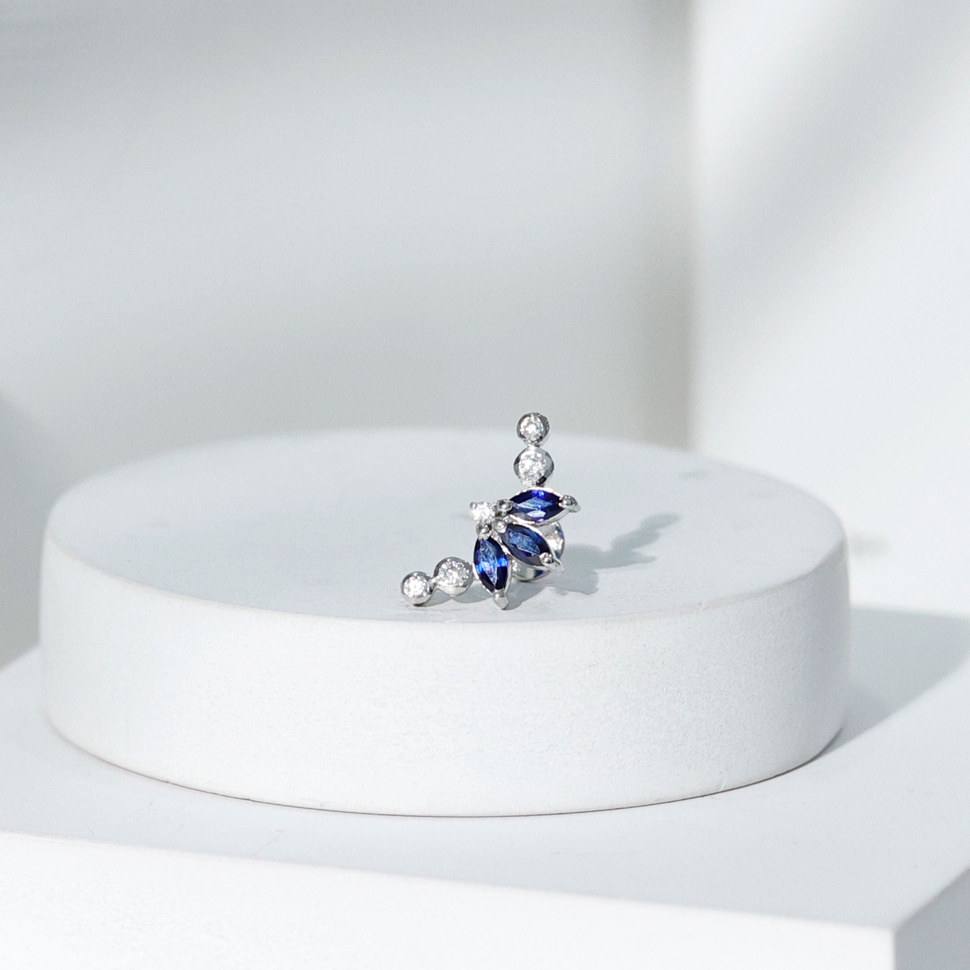 Rosec Jewels-Blue Sapphire and Moissanite Crawler Cartilage Earring