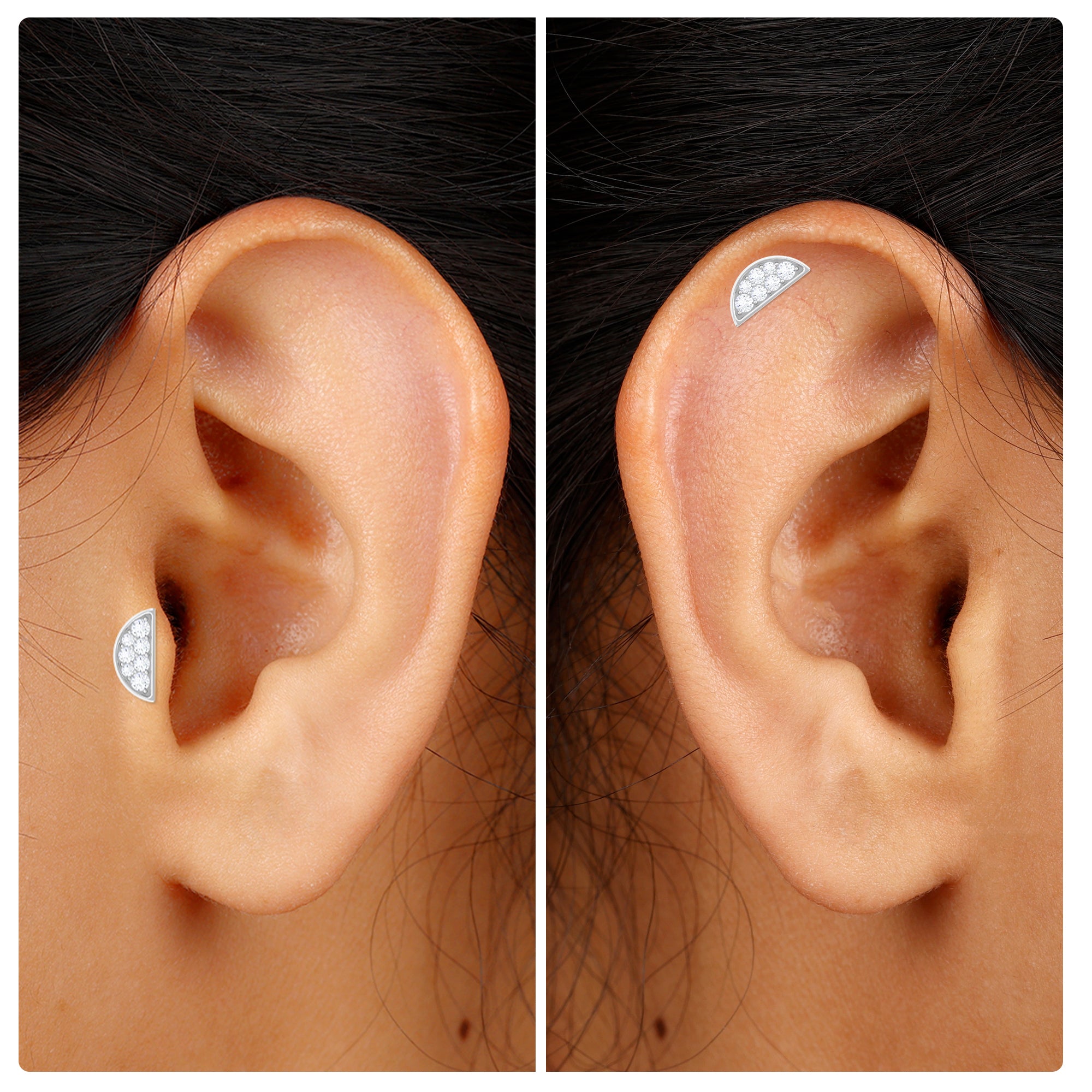 Rosec Jewels-Simple Moissanite Half Circle Earring for Helix Piercing